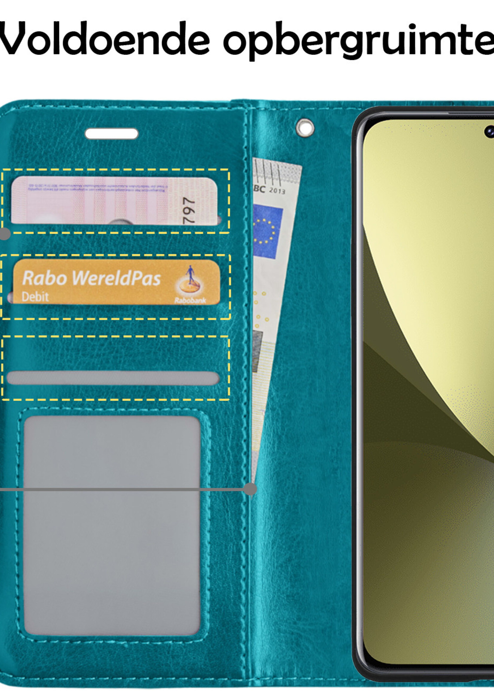 LUQ Hoesje Geschikt voor Xiaomi 12X Hoesje Book Case Hoes Wallet Cover Met 2x Screenprotector - Hoes Geschikt voor Xiaomi 12X Hoesje Bookcase Hoes - Turquoise