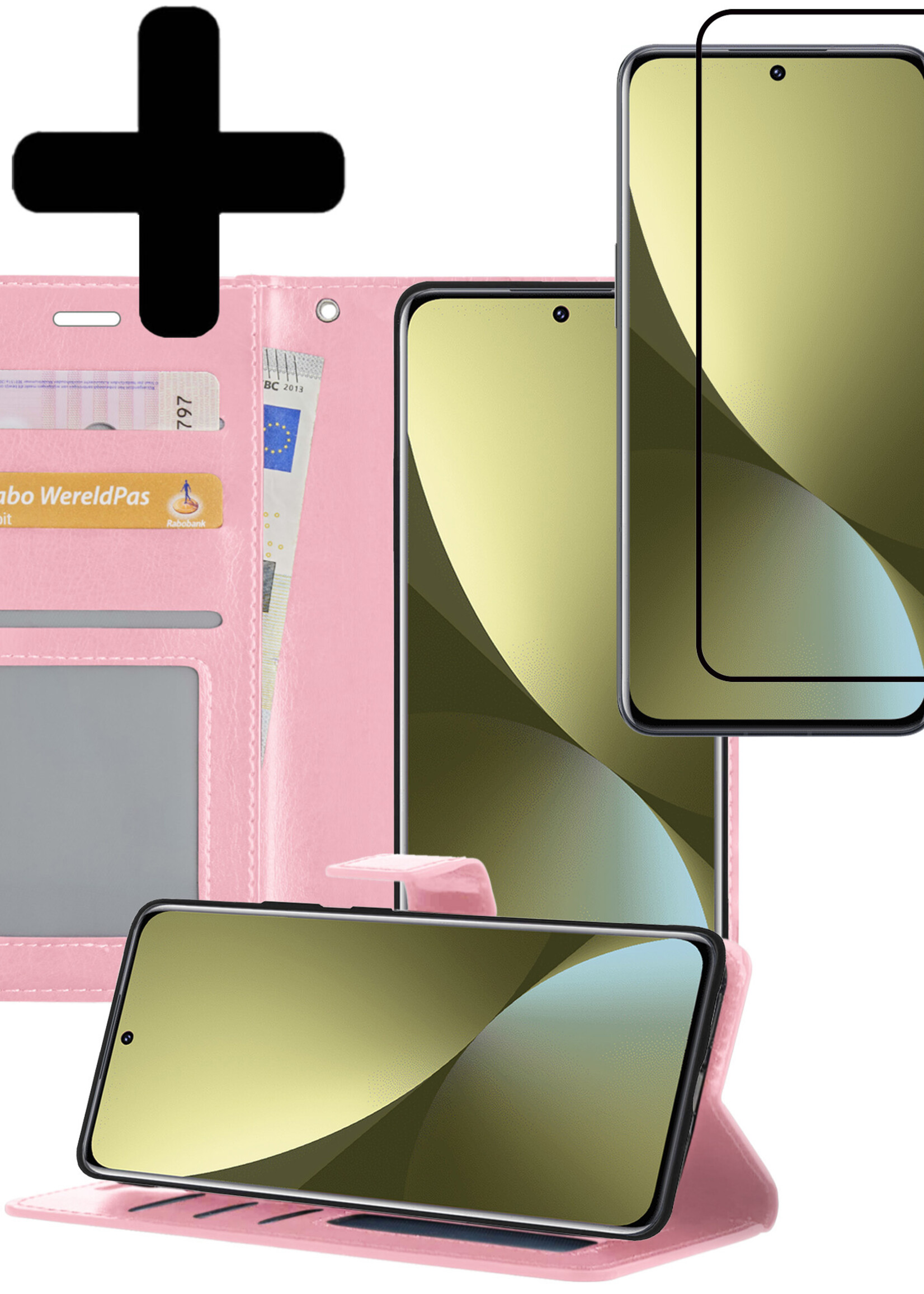 LUQ Hoesje Geschikt voor Xiaomi 12X Hoesje Book Case Hoes Wallet Cover Met Screenprotector - Hoes Geschikt voor Xiaomi 12X Hoesje Bookcase Hoes - Lichtroze