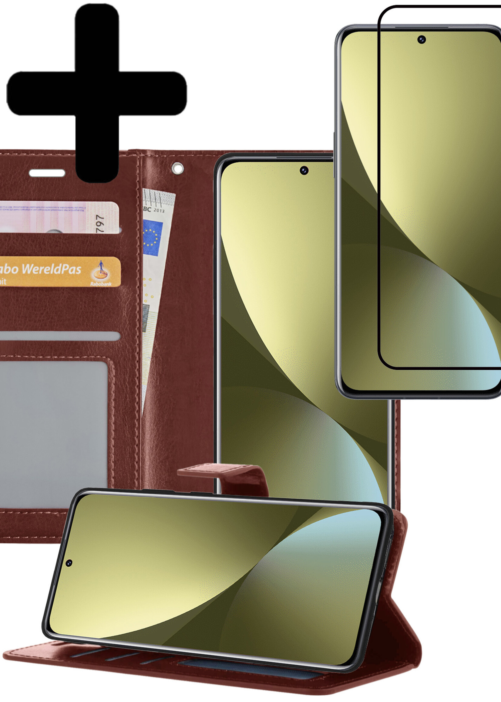 LUQ Hoesje Geschikt voor Xiaomi 12X Hoesje Book Case Hoes Wallet Cover Met Screenprotector - Hoes Geschikt voor Xiaomi 12X Hoesje Bookcase Hoes - Bruin
