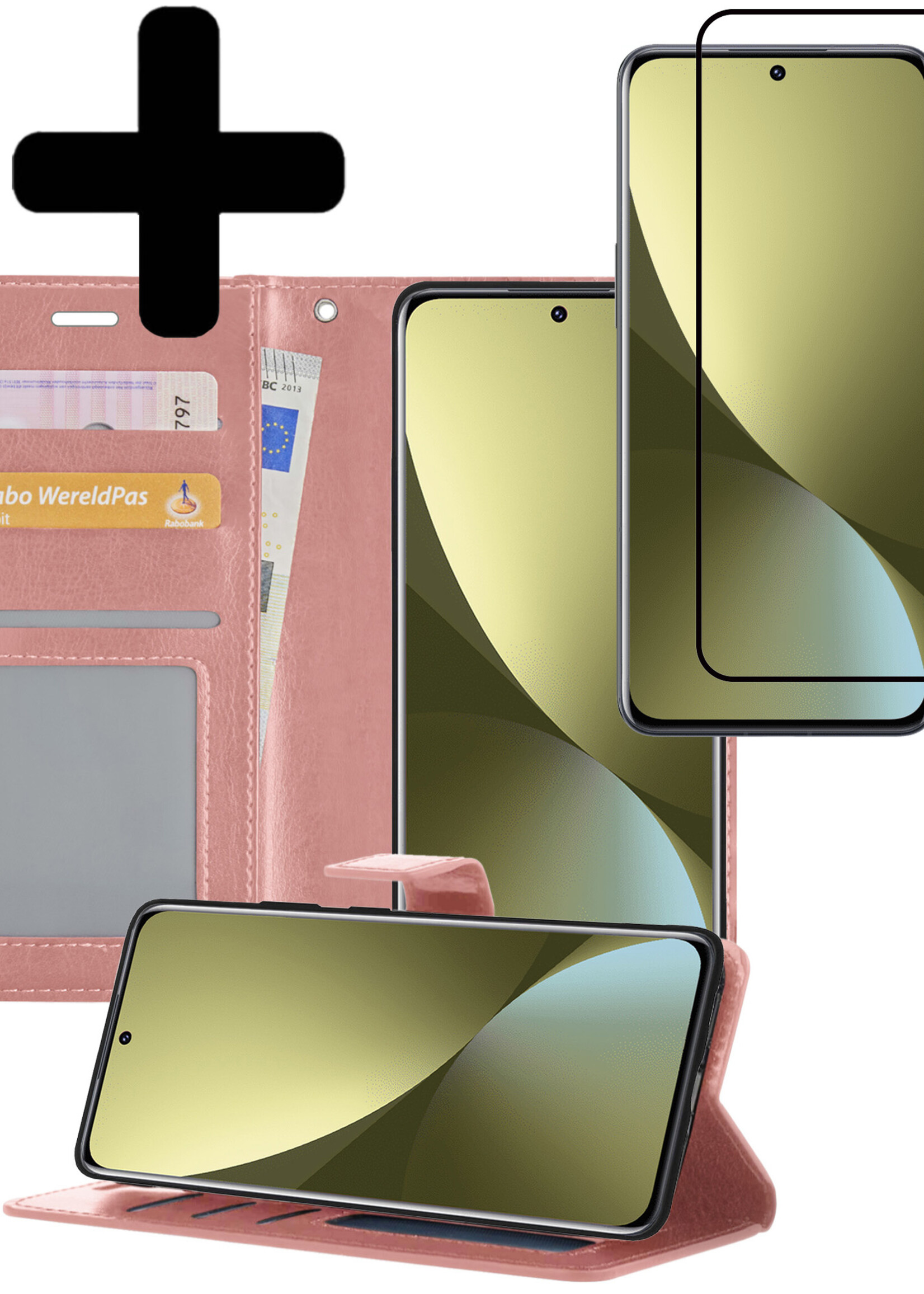 LUQ Hoesje Geschikt voor Xiaomi 12 Hoesje Book Case Hoes Wallet Cover Met Screenprotector - Hoes Geschikt voor Xiaomi 12 Hoesje Bookcase Hoes - Rosé goud