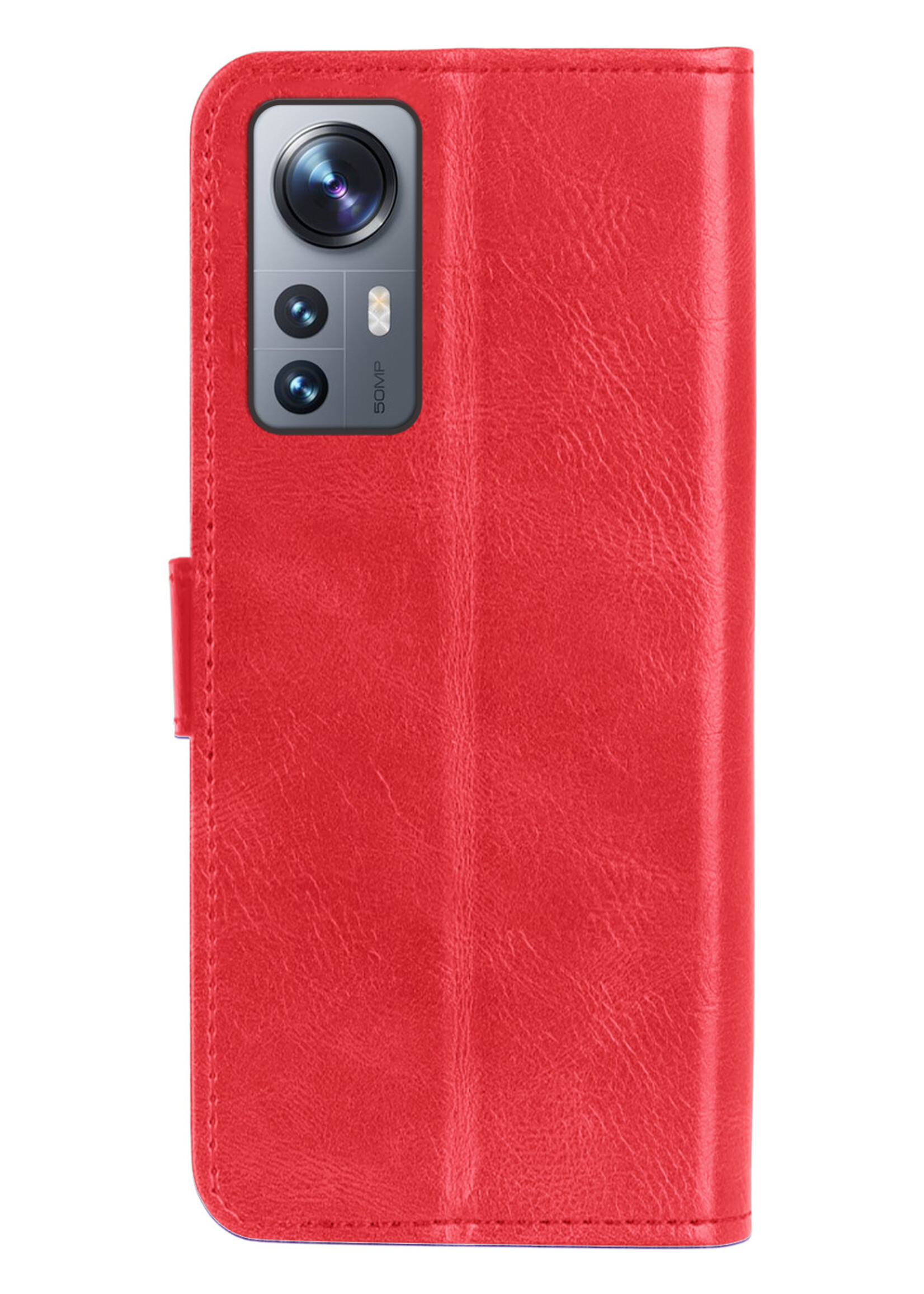 LUQ Hoesje Geschikt voor Xiaomi 12 Hoesje Book Case Hoes Wallet Cover Met Screenprotector - Hoes Geschikt voor Xiaomi 12 Hoesje Bookcase Hoes - Rood
