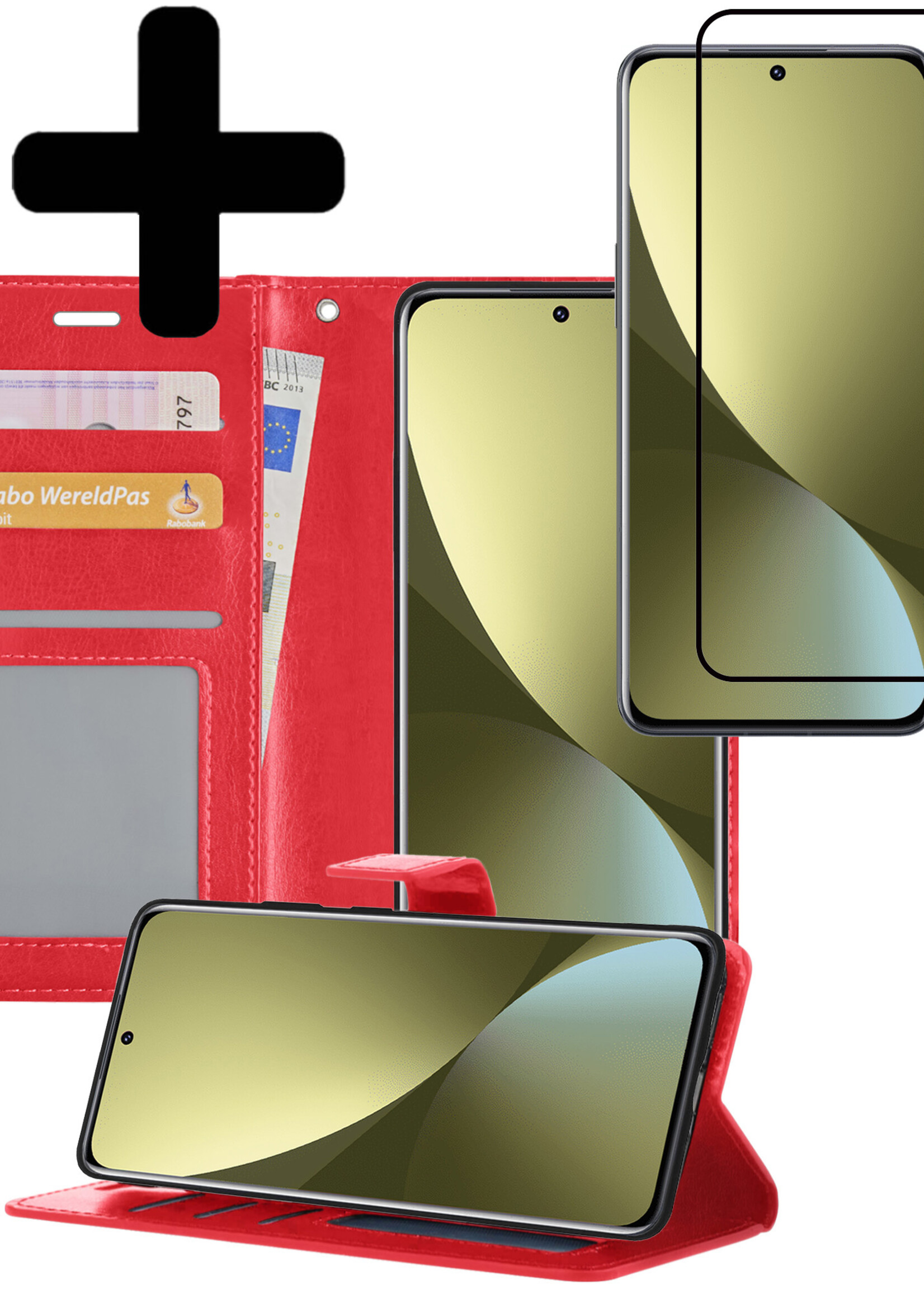 LUQ Hoesje Geschikt voor Xiaomi 12 Hoesje Book Case Hoes Wallet Cover Met Screenprotector - Hoes Geschikt voor Xiaomi 12 Hoesje Bookcase Hoes - Rood