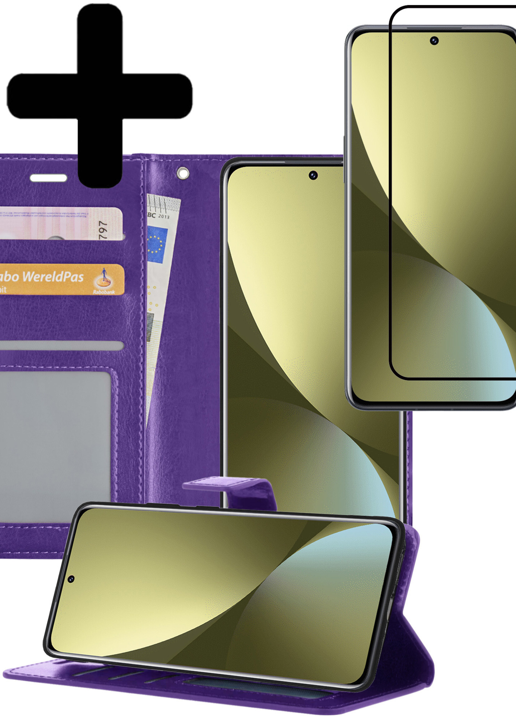 LUQ Hoesje Geschikt voor Xiaomi 12 Hoesje Book Case Hoes Wallet Cover Met Screenprotector - Hoes Geschikt voor Xiaomi 12 Hoesje Bookcase Hoes - Paars