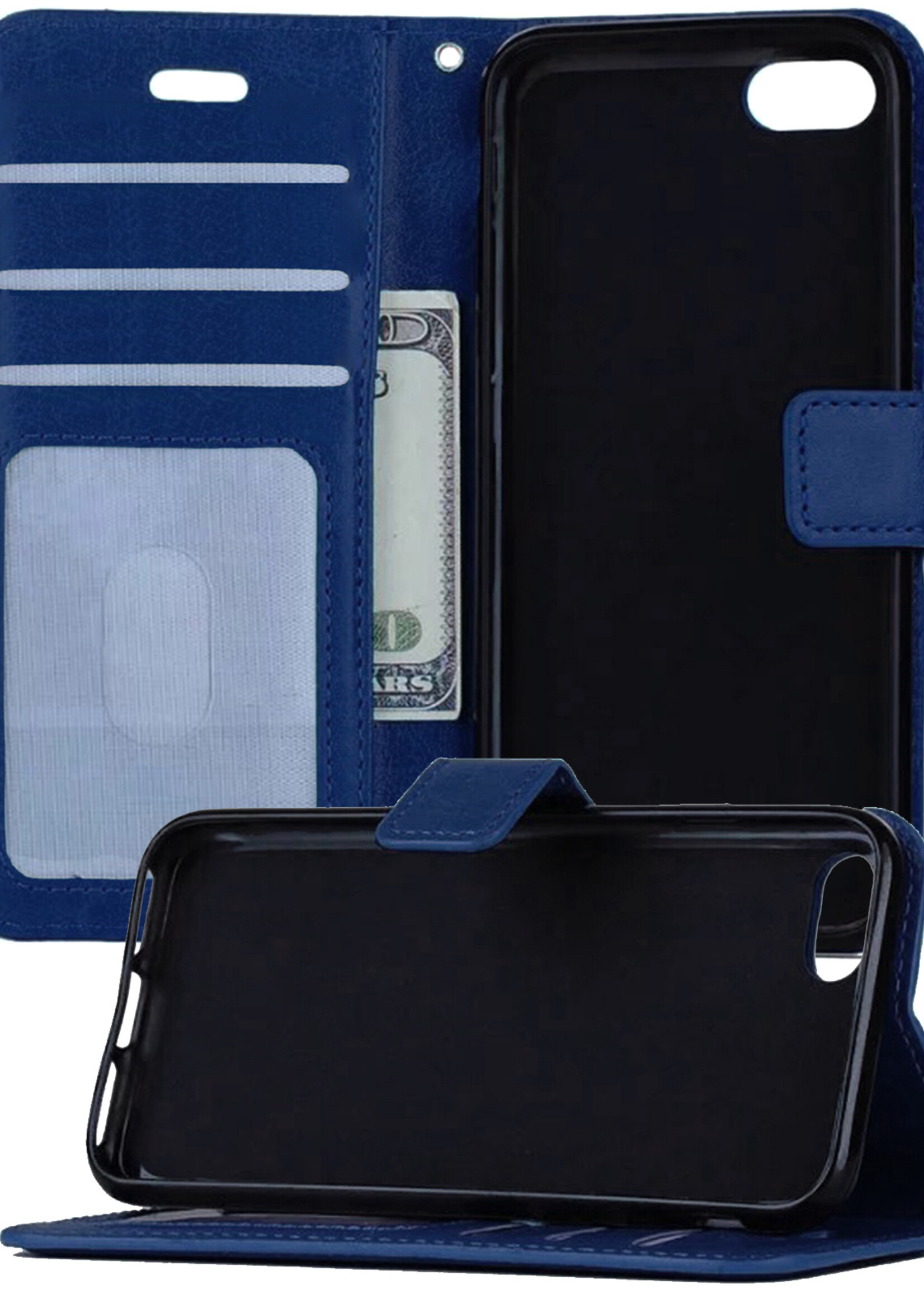 LUQ Hoesje Geschikt voor iPhone SE 2022 Hoesje Book Case Hoes Wallet Cover - Hoes Geschikt voor iPhone SE (2022) Hoesje Bookcase Hoes - Donkerblauw