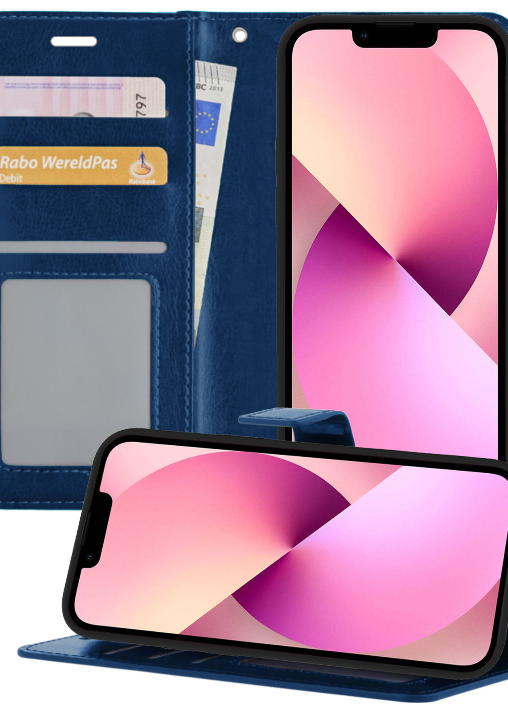 LUQ Hoesje Geschikt voor iPhone 14 Pro Hoesje Book Case Hoes Wallet Cover - Hoes Geschikt voor iPhone 14 Pro Hoesje Bookcase Hoes - Donkerblauw