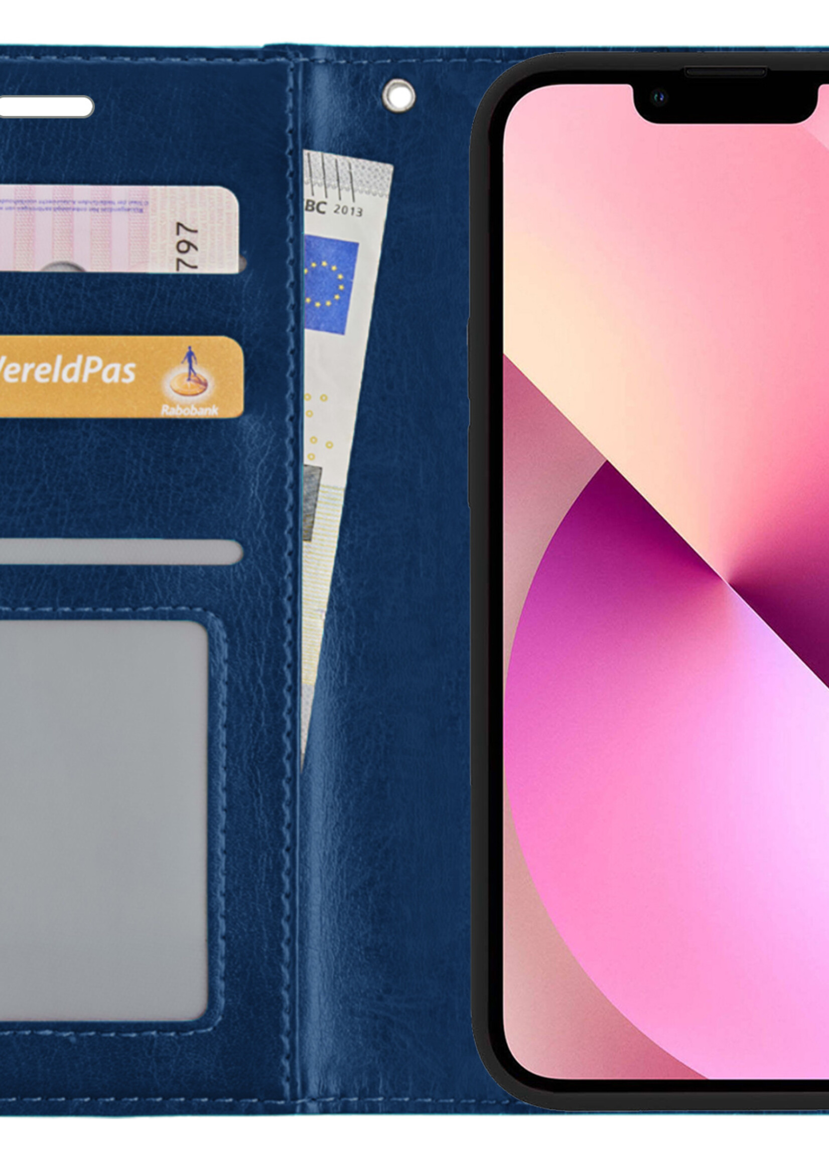 LUQ Hoesje Geschikt voor iPhone 14 Pro Hoesje Book Case Hoes Wallet Cover - Hoes Geschikt voor iPhone 14 Pro Hoesje Bookcase Hoes - Donkerblauw