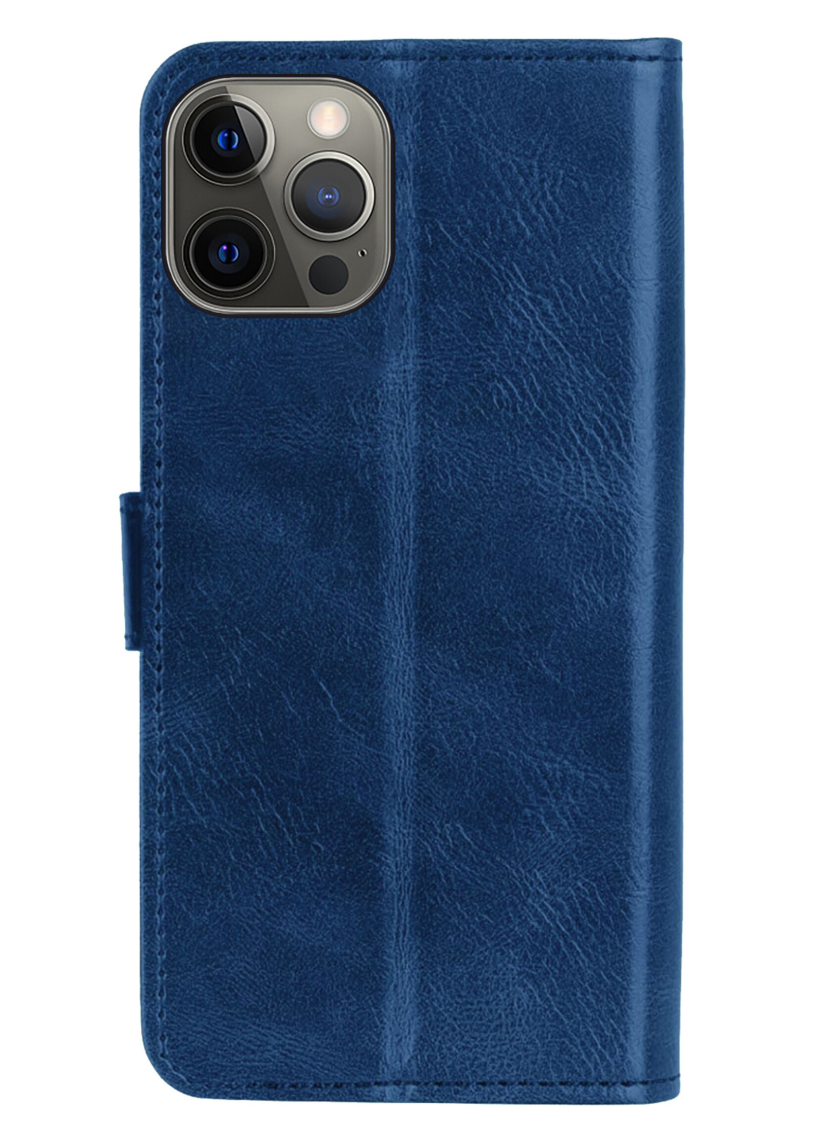 LUQ Hoesje Geschikt voor iPhone 14 Pro Hoesje Book Case Hoes Wallet Cover - Hoes Geschikt voor iPhone 14 Pro Hoesje Bookcase Hoes - Donkerblauw