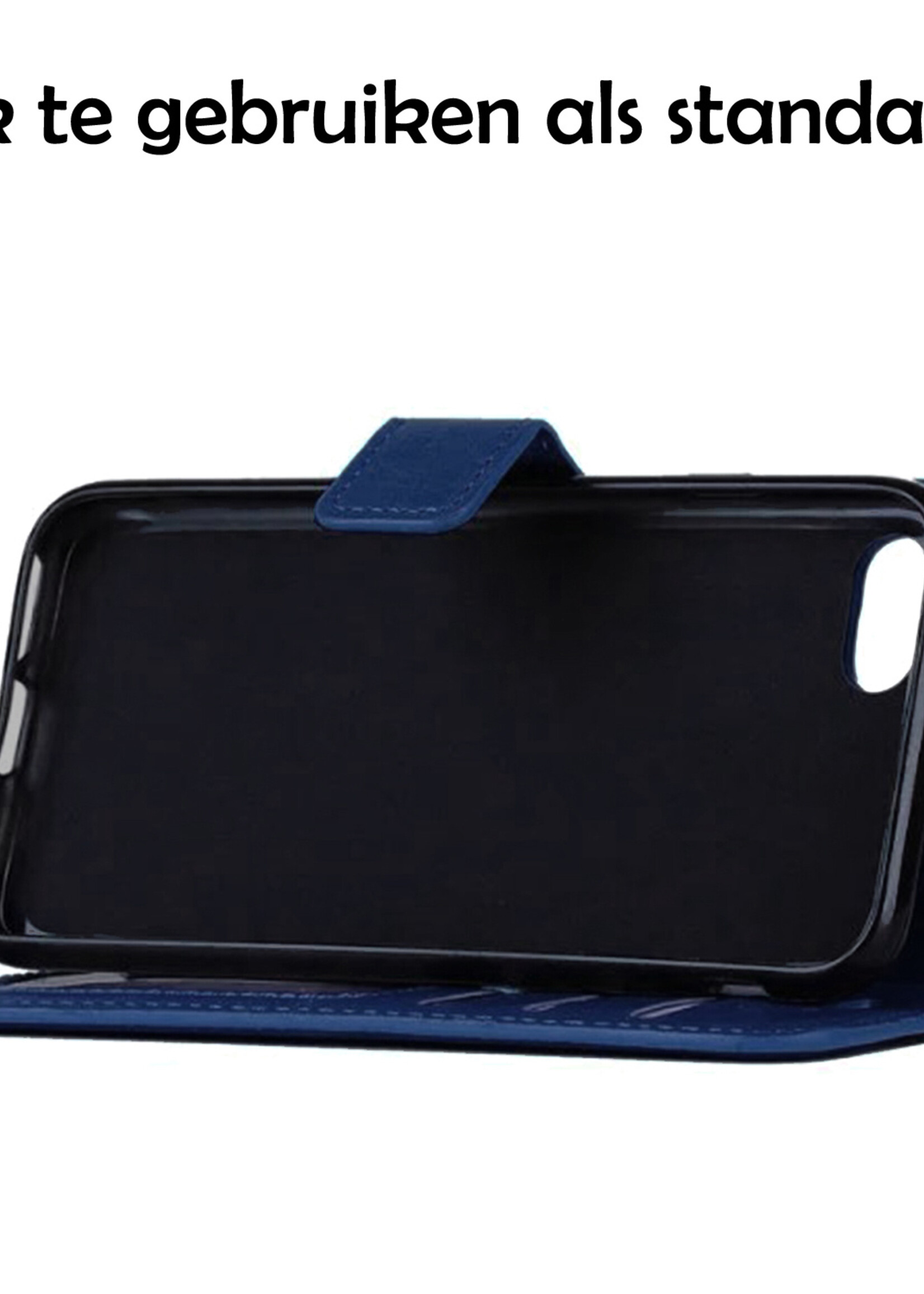 LUQ Hoesje Geschikt voor iPhone 8 Hoesje Book Case Hoes Wallet Cover - Hoes Geschikt voor iPhone 8 Hoesje Bookcase Hoes - Donkerblauw