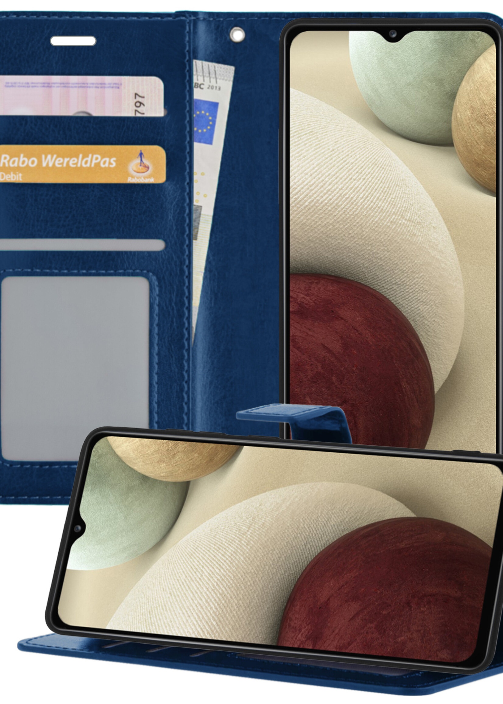LUQ Hoesje Geschikt voor Samsung A12 Hoesje Book Case Hoes Wallet Cover - Hoes Geschikt voor Samsung Galaxy A12 Hoesje Bookcase Hoes - Donkerblauw