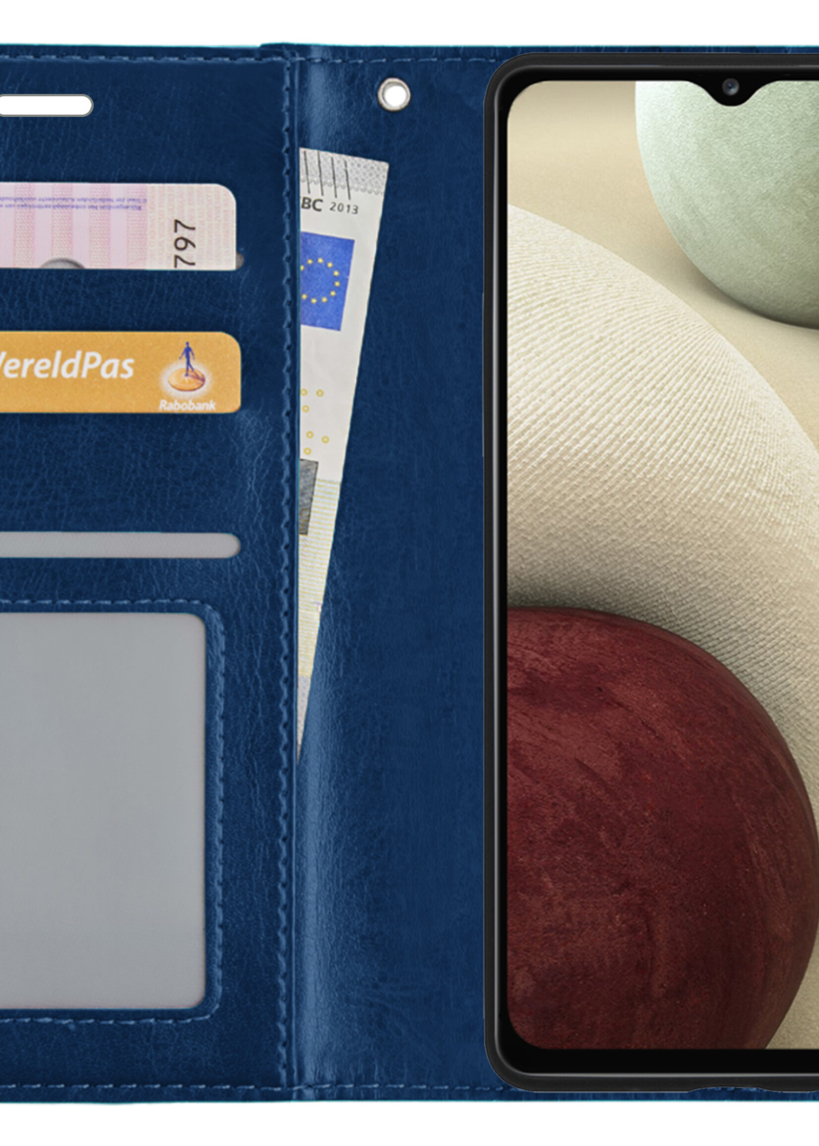 LUQ Hoesje Geschikt voor Samsung A12 Hoesje Book Case Hoes Wallet Cover - Hoes Geschikt voor Samsung Galaxy A12 Hoesje Bookcase Hoes - Donkerblauw