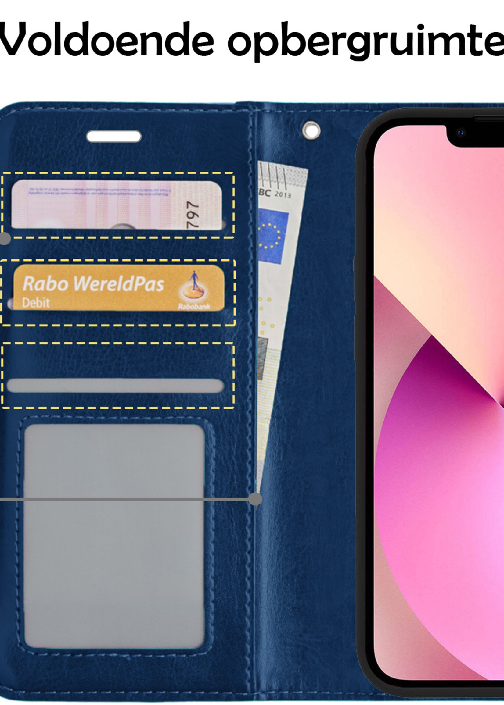 LUQ Hoesje Geschikt voor iPhone 13 Pro Hoesje Book Case Hoes Wallet Cover - Hoes Geschikt voor iPhone 13 Pro Hoesje Bookcase Hoes - Donkerblauw