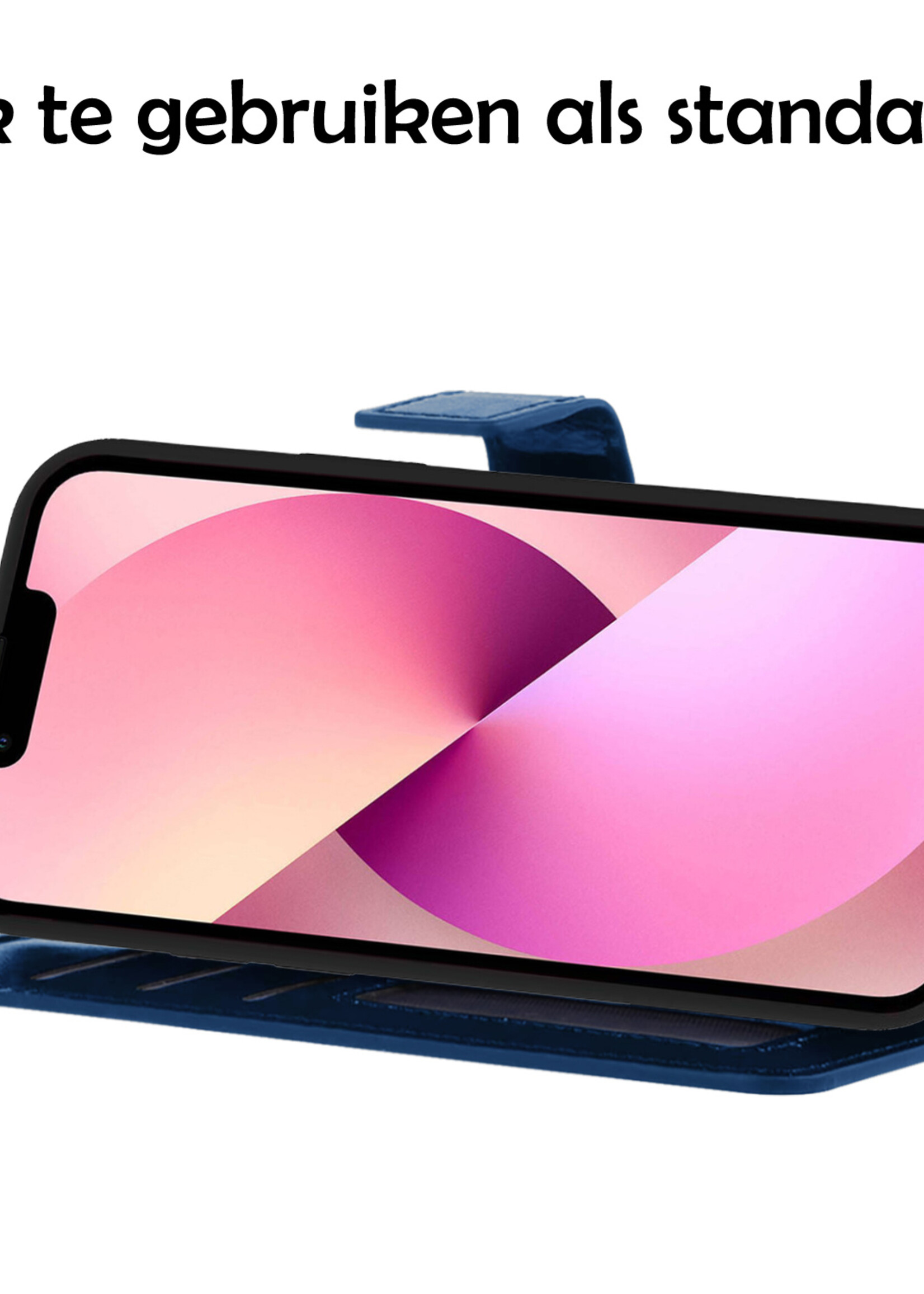 LUQ Hoesje Geschikt voor iPhone 13 Hoesje Book Case Hoes Wallet Cover - Hoes Geschikt voor iPhone 13 Hoesje Bookcase Hoes - Donkerblauw