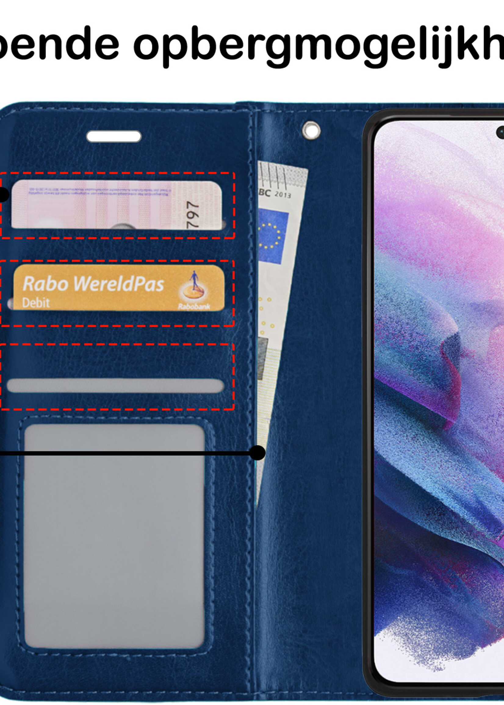 LUQ Hoesje Geschikt voor Samsung S21 Hoesje Book Case Hoes Wallet Cover - Hoes Geschikt voor Samsung Galaxy S21 Hoesje Bookcase Hoes - Donkerblauw