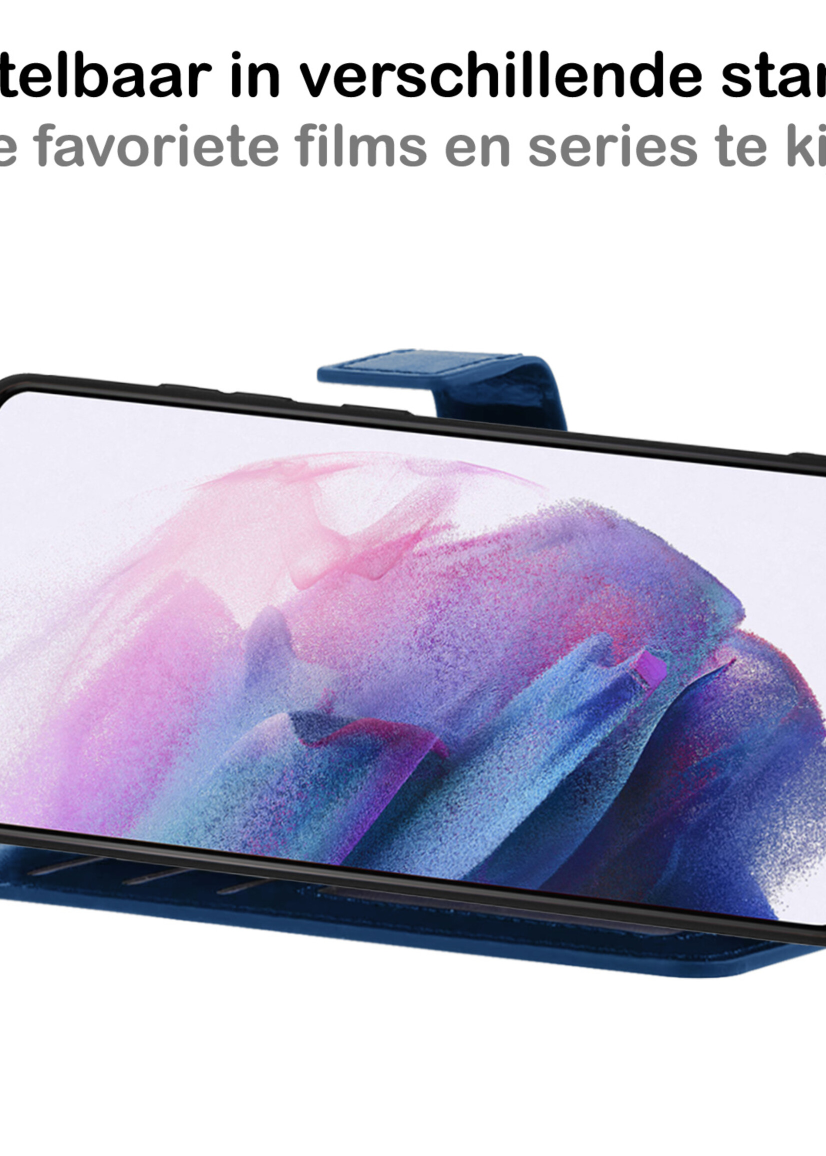 LUQ Hoesje Geschikt voor Samsung S21 Hoesje Book Case Hoes Wallet Cover - Hoes Geschikt voor Samsung Galaxy S21 Hoesje Bookcase Hoes - Donkerblauw