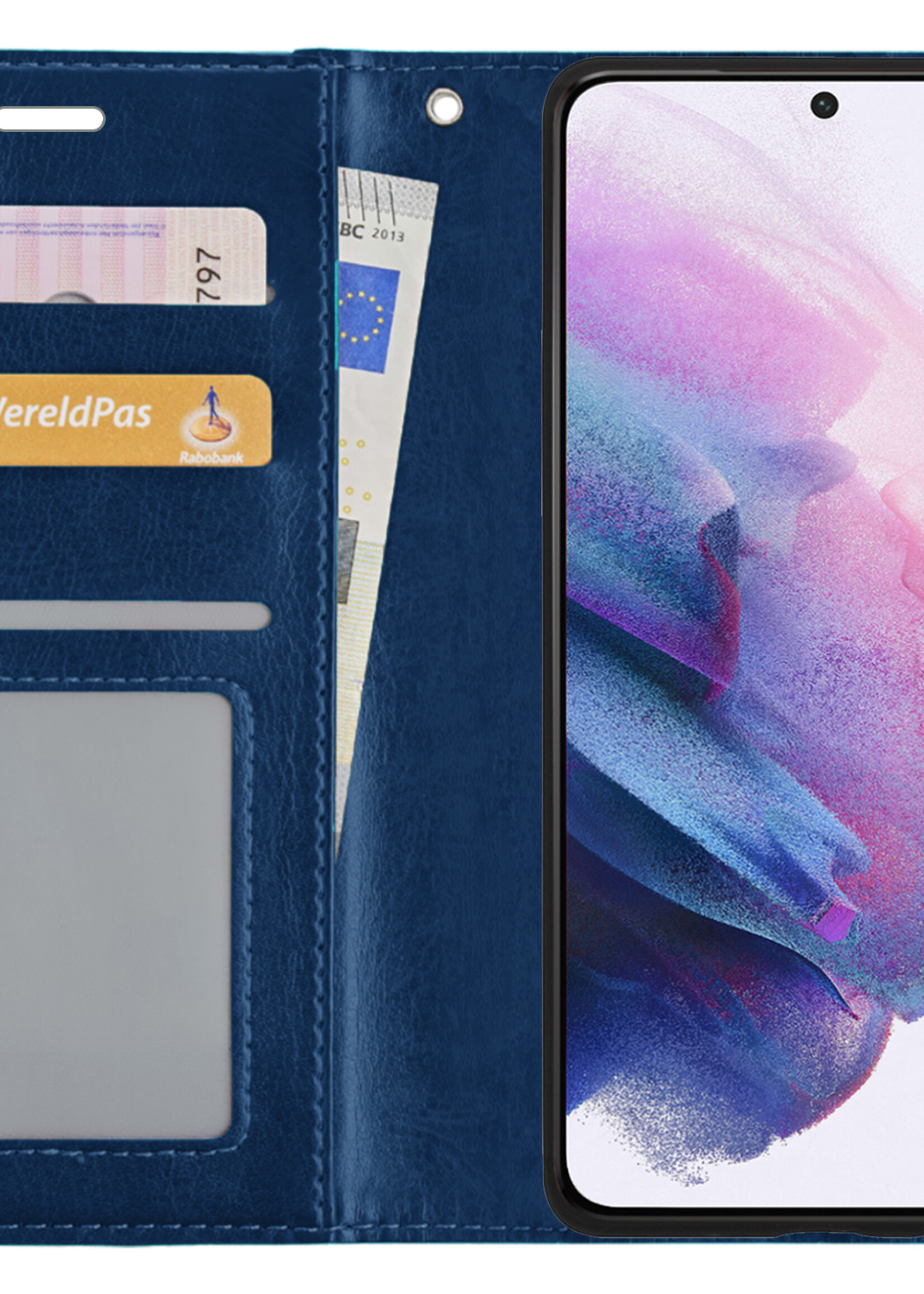 LUQ Hoesje Geschikt voor Samsung S21 Hoesje Book Case Hoes Wallet Cover - Hoes Geschikt voor Samsung Galaxy S21 Hoesje Bookcase Hoes - Donkerblauw