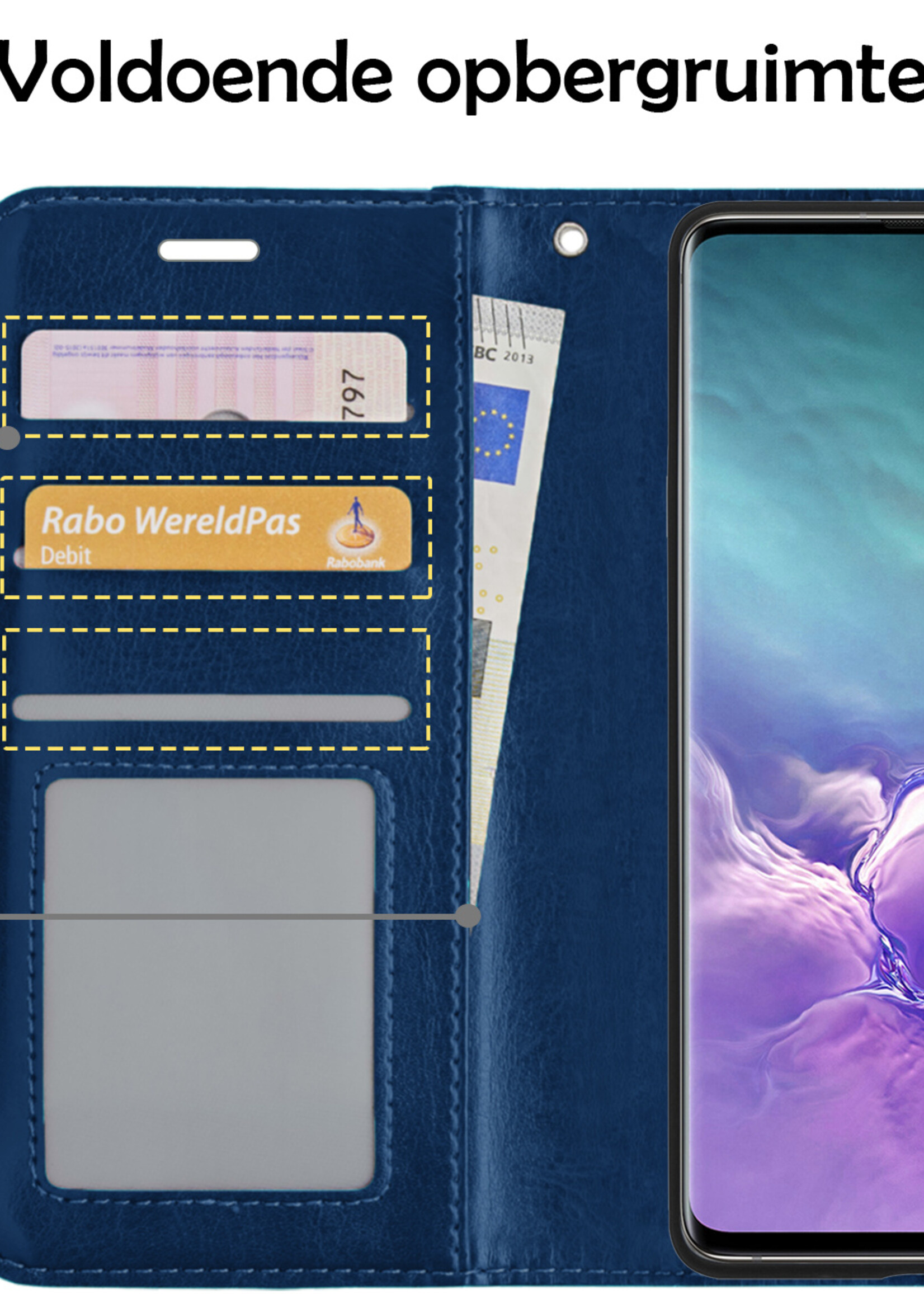LUQ Hoesje Geschikt voor Samsung S10 Hoesje Book Case Hoes Wallet Cover - Hoes Geschikt voor Samsung Galaxy S10 Hoesje Bookcase Hoes - Donkerblauw