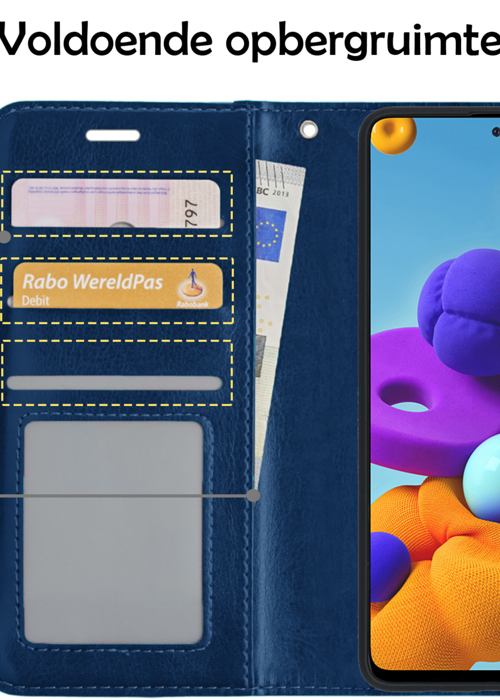 LUQ Hoesje Geschikt voor Samsung A51 Hoesje Book Case Hoes Wallet Cover - Hoes Geschikt voor Samsung Galaxy A51 Hoesje Bookcase Hoes - Donkerblauw