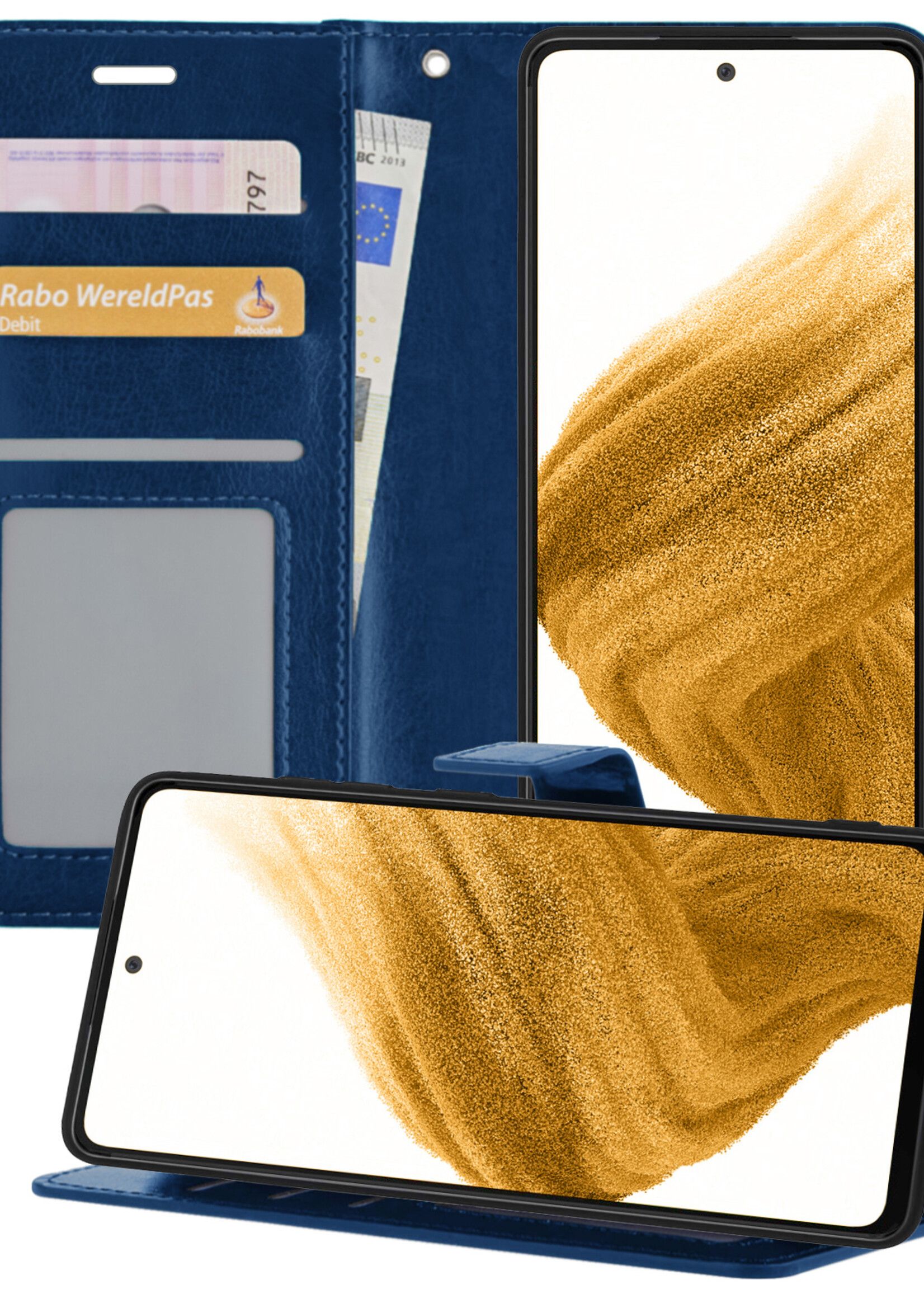 LUQ Hoesje Geschikt voor Samsung A53 Hoesje Book Case Hoes Wallet Cover - Hoes Geschikt voor Samsung Galaxy A53 Hoesje Bookcase Hoes - Donkerblauw