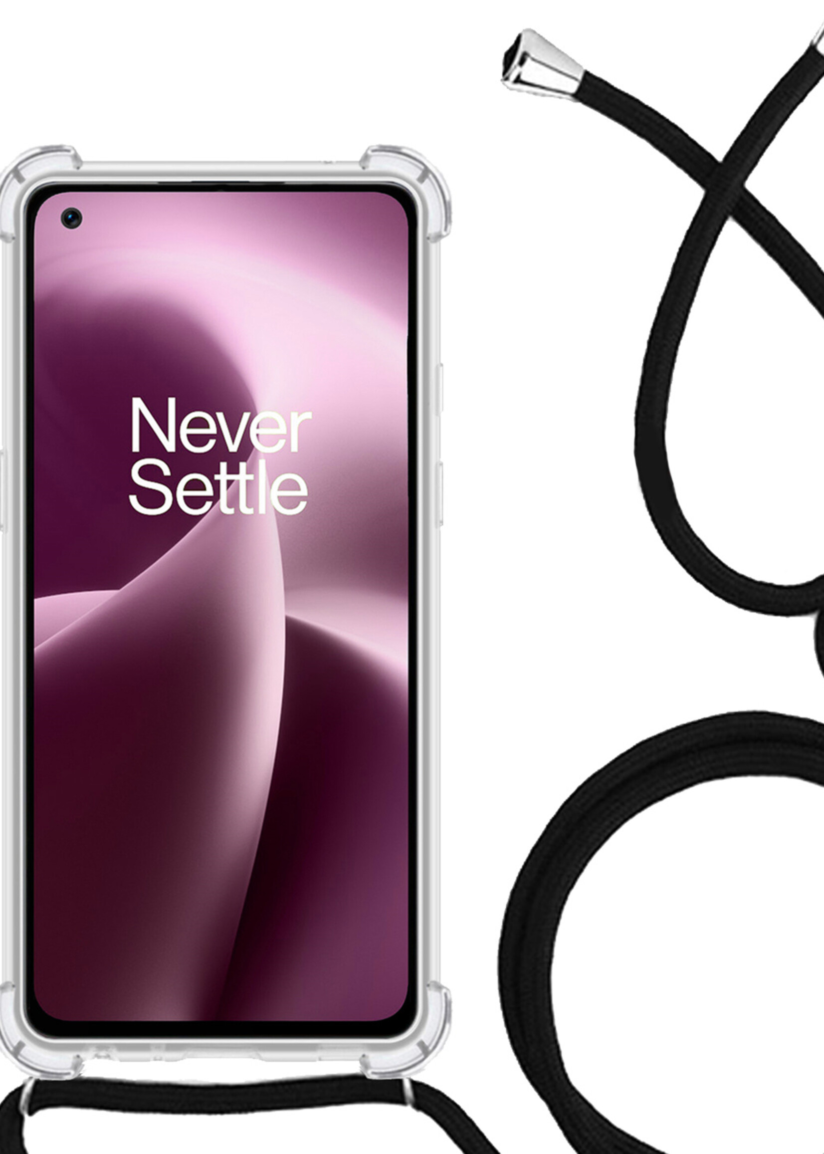 LUQ Hoesje Geschikt voor OnePlus Nord 2T Hoesje Shockproof Case Siliconen Hoes Met Koord - Transparant