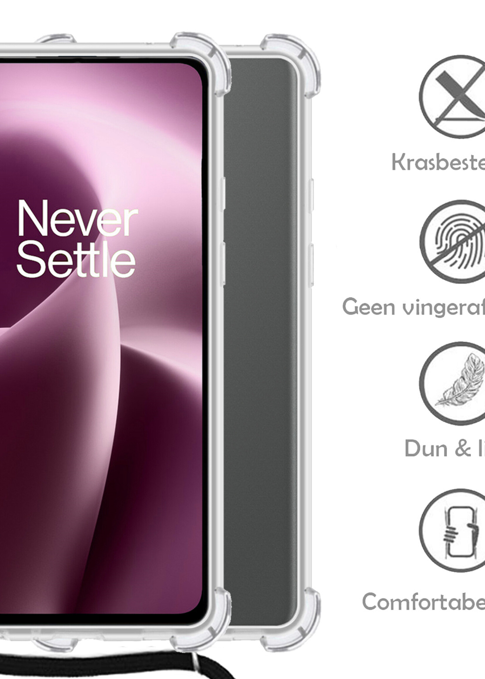 LUQ Hoesje Geschikt voor OnePlus Nord 2T Hoesje Shockproof Case Siliconen Hoes Met Koord - Transparant