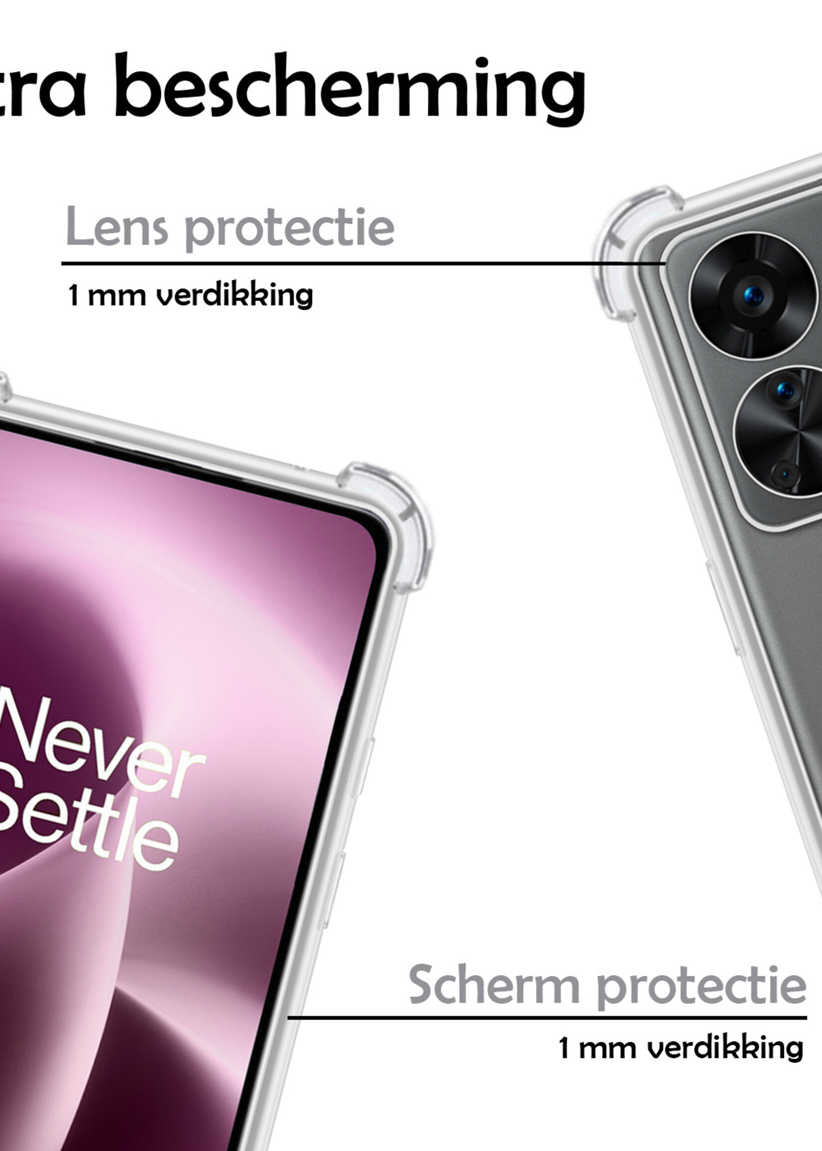 LUQ Hoesje Geschikt voor OnePlus Nord 2T Hoesje Shockproof Case Siliconen Hoes Met Koord - Transparant
