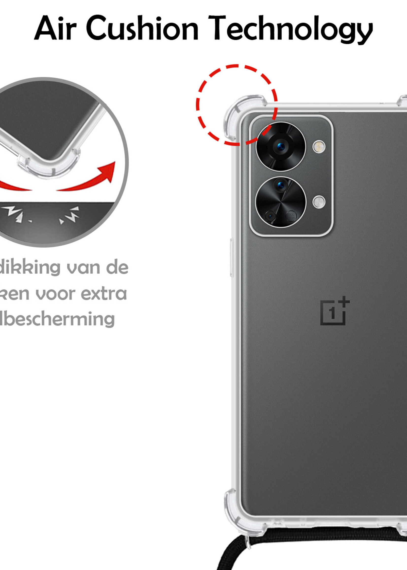 LUQ Hoesje Geschikt voor OnePlus Nord 2T Hoesje Shockproof Case Siliconen Hoes Met Koord - Transparant