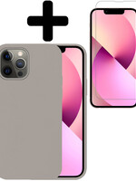 LUQ LUQ iPhone 13 Pro Max Hoesje Siliconen Met Screenprotector Met Dichte Notch - Grijs