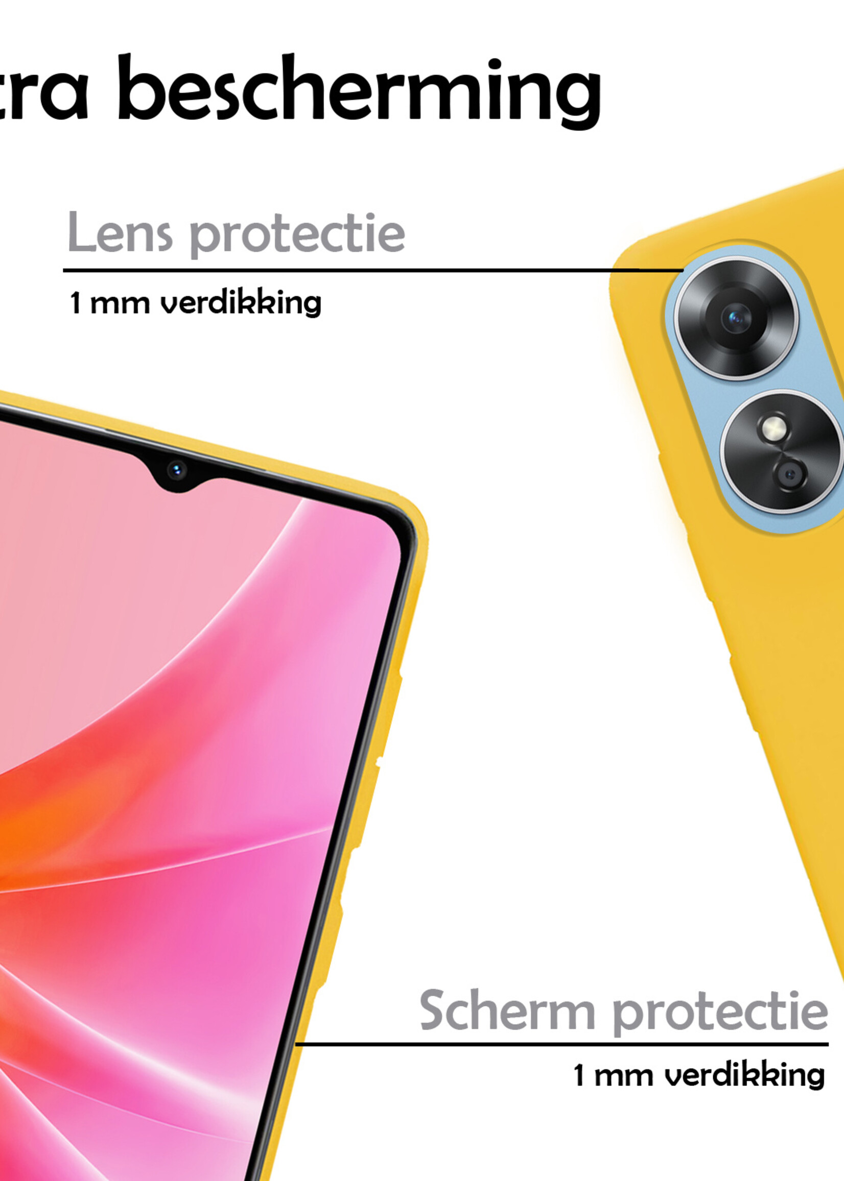 LUQ Hoesje Geschikt voor OPPO A17 Hoesje Siliconen Case - Hoes Geschikt voor OPPO A17 Hoes Siliconen - Geel