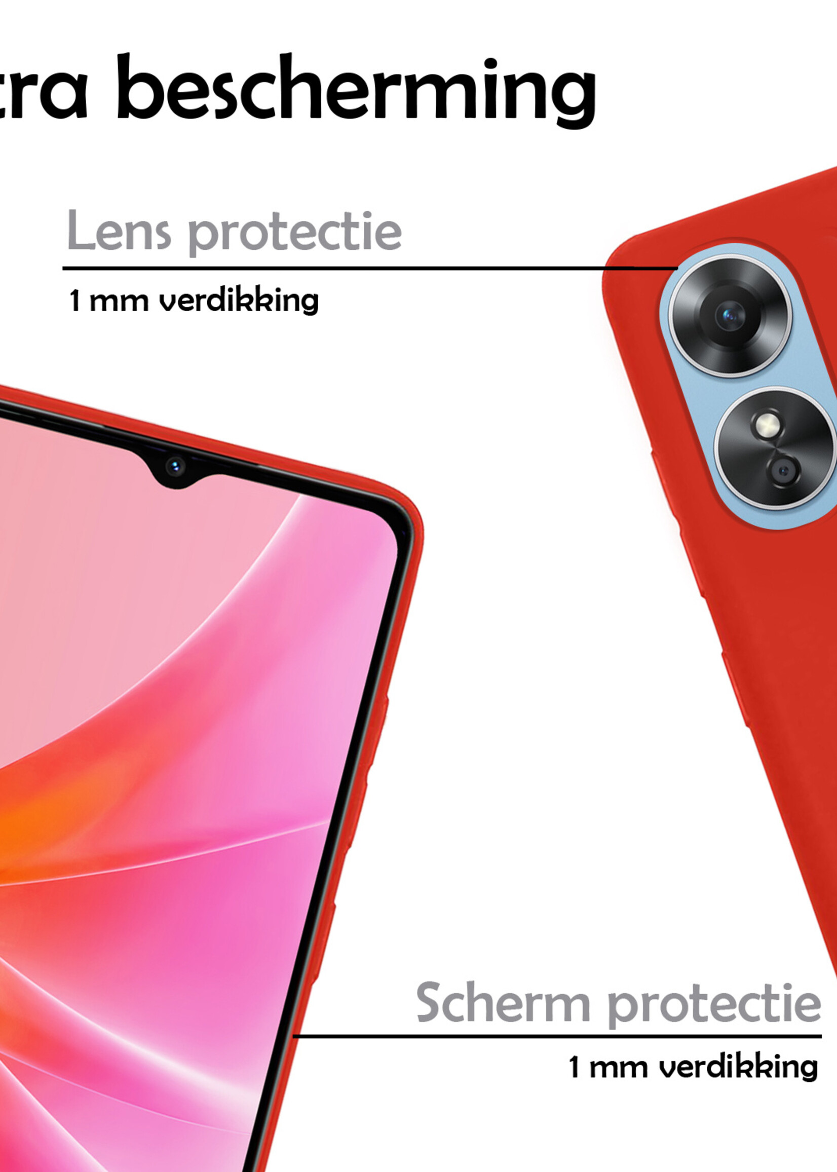 LUQ Hoesje Geschikt voor OPPO A17 Hoesje Siliconen Case - Hoes Geschikt voor OPPO A17 Hoes Siliconen - Rood