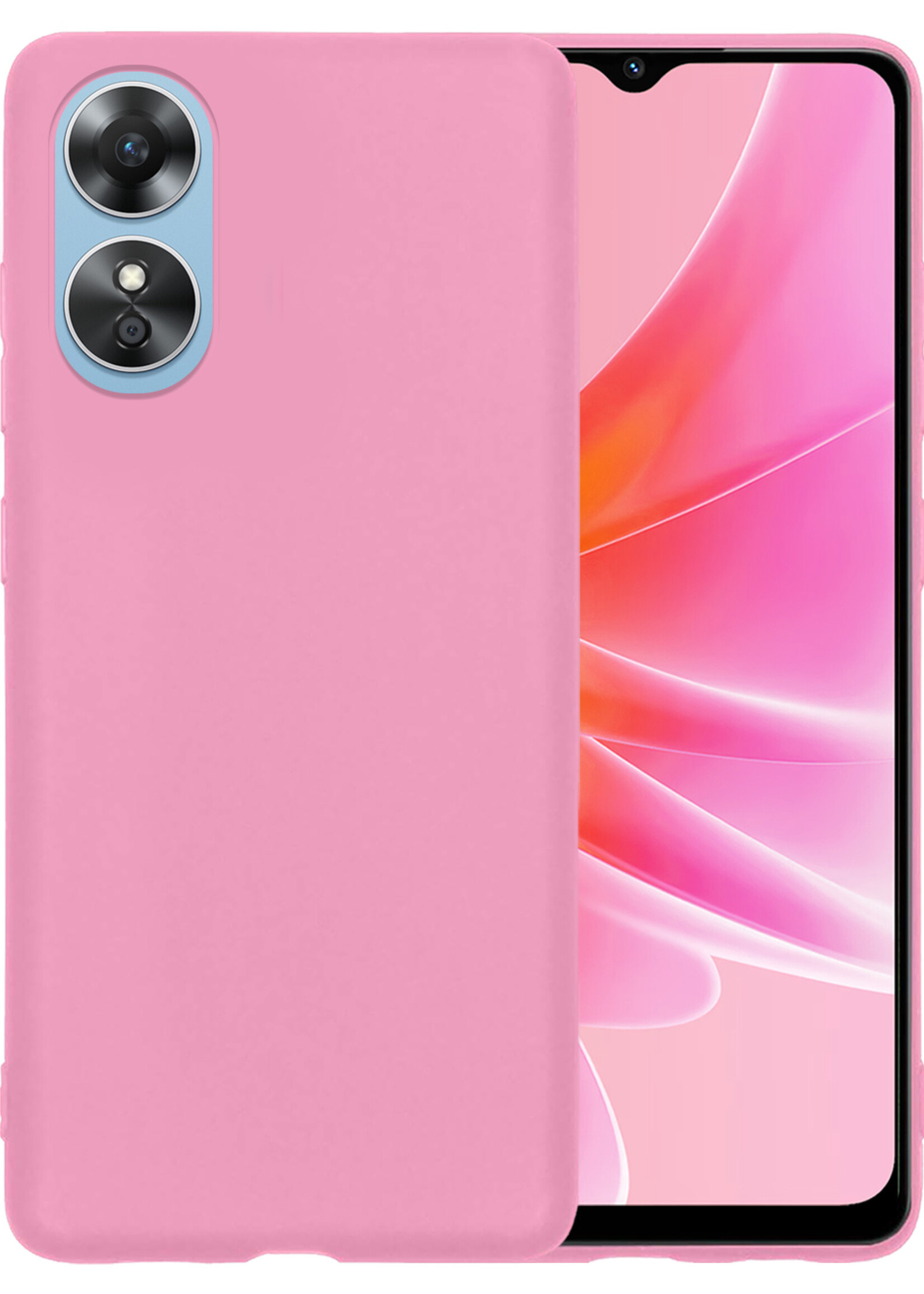 LUQ Hoesje Geschikt voor OPPO A17 Hoesje Siliconen Case - Hoes Geschikt voor OPPO A17 Hoes Siliconen - Lichtroze