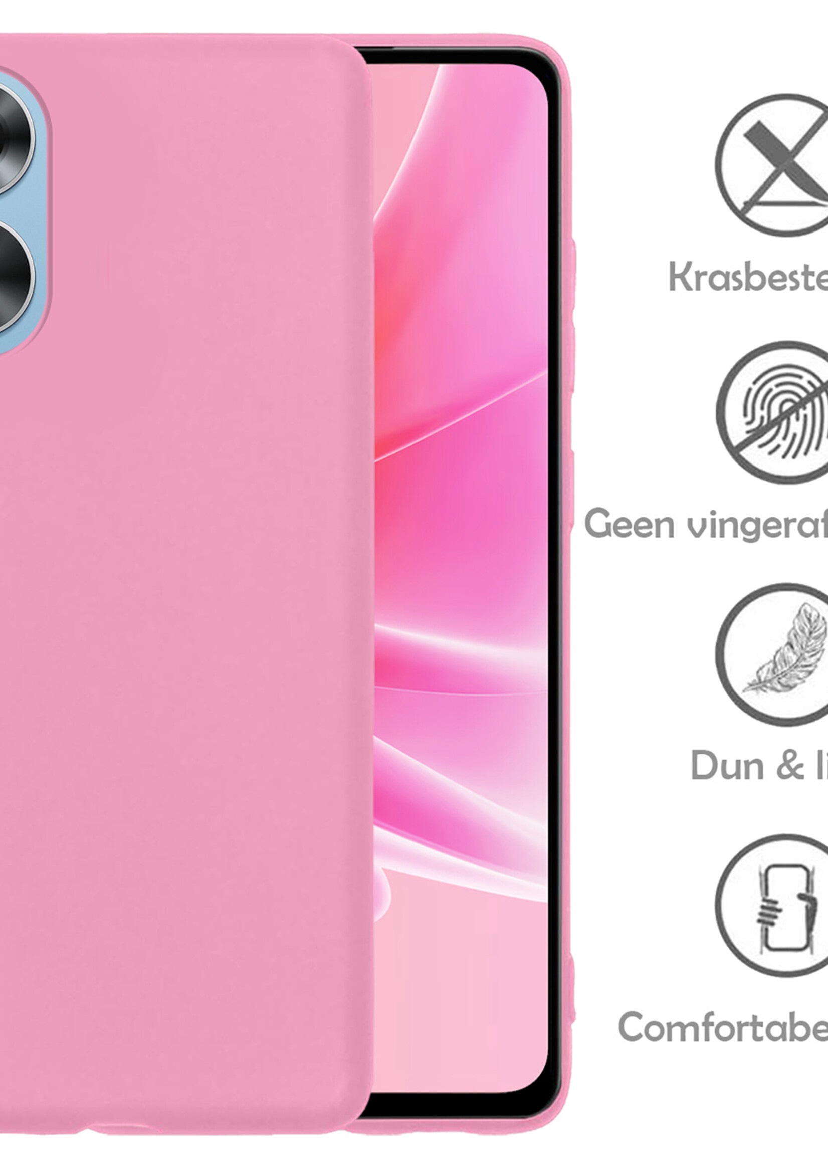 LUQ Hoesje Geschikt voor OPPO A17 Hoesje Siliconen Case - Hoes Geschikt voor OPPO A17 Hoes Siliconen - Lichtroze