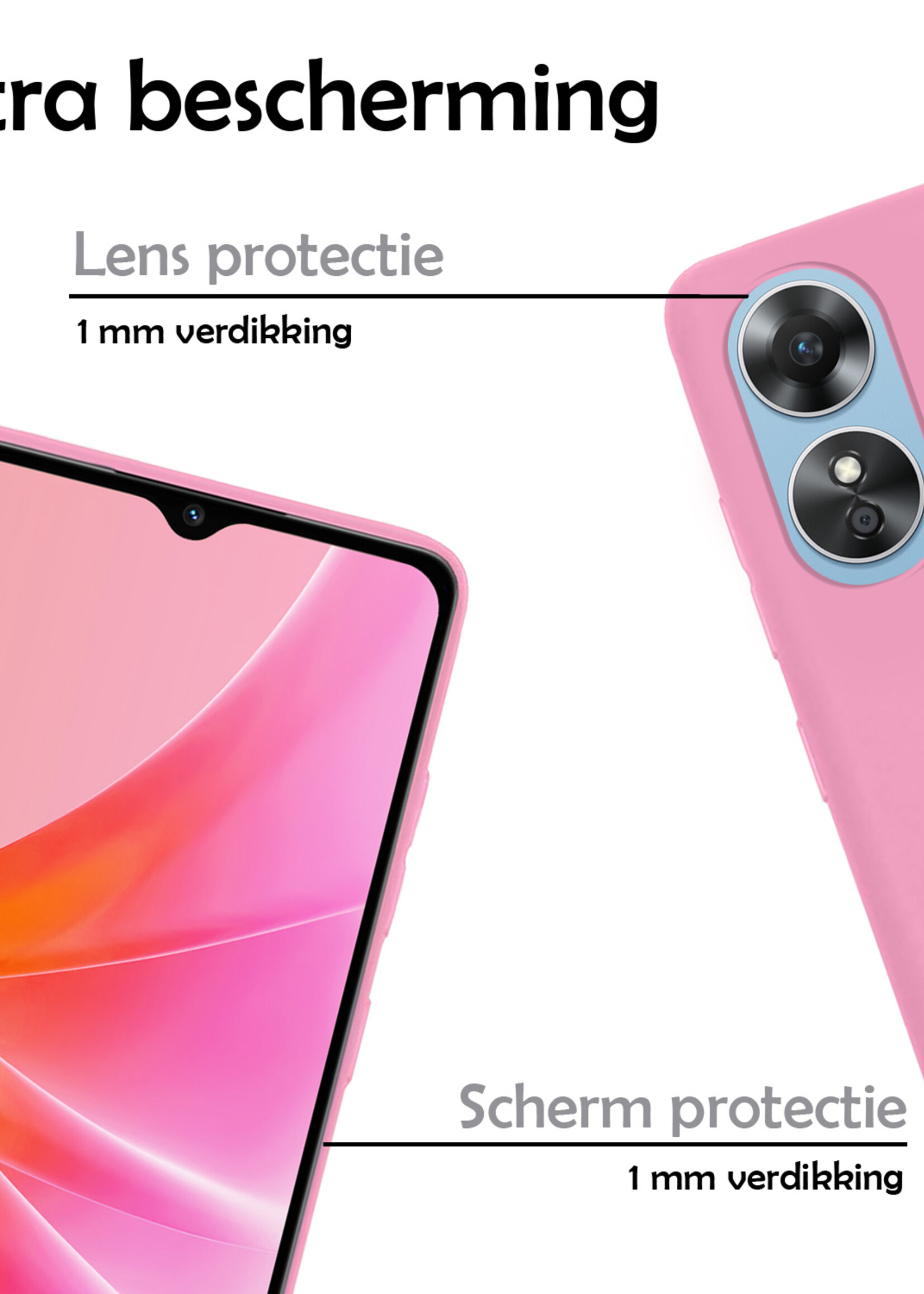 LUQ Hoesje Geschikt voor OPPO A17 Hoesje Siliconen Case - Hoes Geschikt voor OPPO A17 Hoes Siliconen - Lichtroze