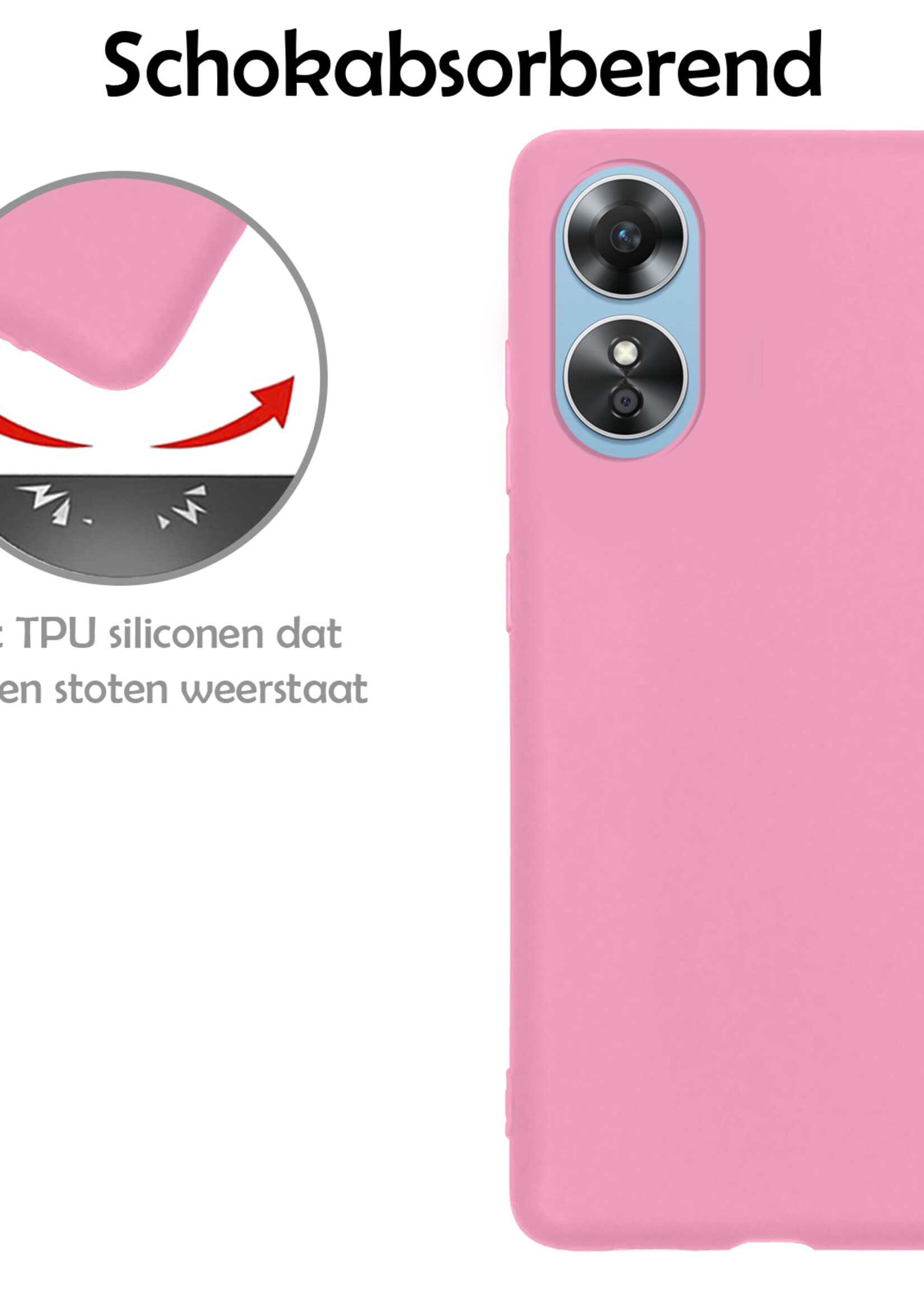 LUQ Hoesje Geschikt voor OPPO A17 Hoesje Siliconen Case - Hoes Geschikt voor OPPO A17 Hoes Siliconen - Lichtroze