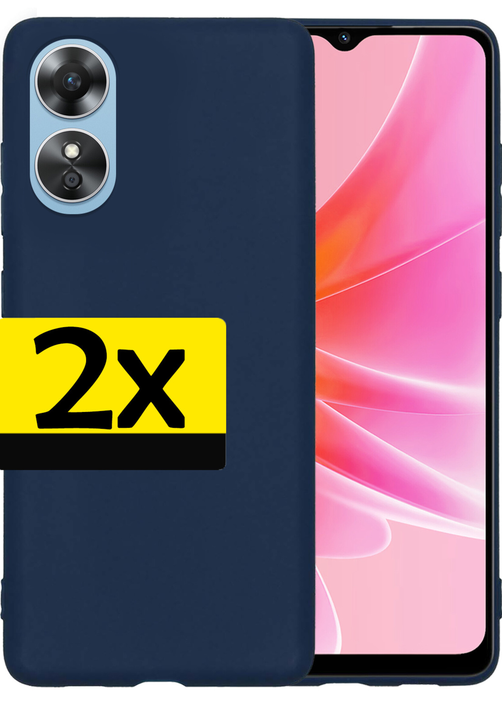 LUQ Hoesje Geschikt voor OPPO A17 Hoesje Siliconen Case - Hoes Geschikt voor OPPO A17 Hoes Siliconen - Donkerblauw - 2 Stuks