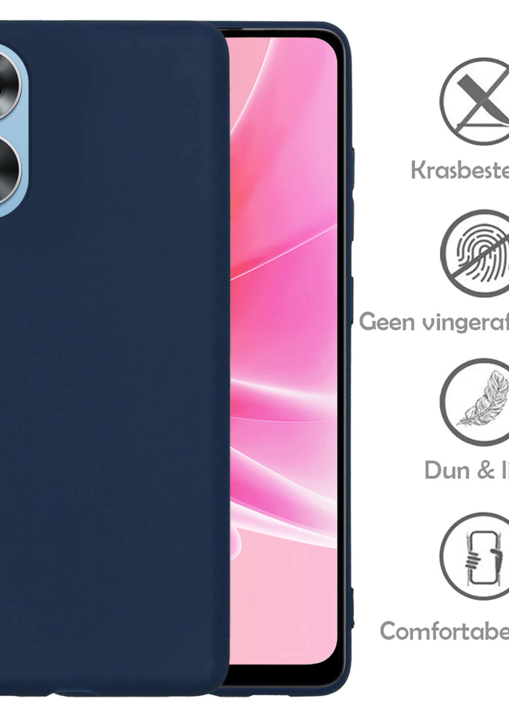 LUQ Hoesje Geschikt voor OPPO A17 Hoesje Siliconen Case - Hoes Geschikt voor OPPO A17 Hoes Siliconen - Donkerblauw - 2 Stuks
