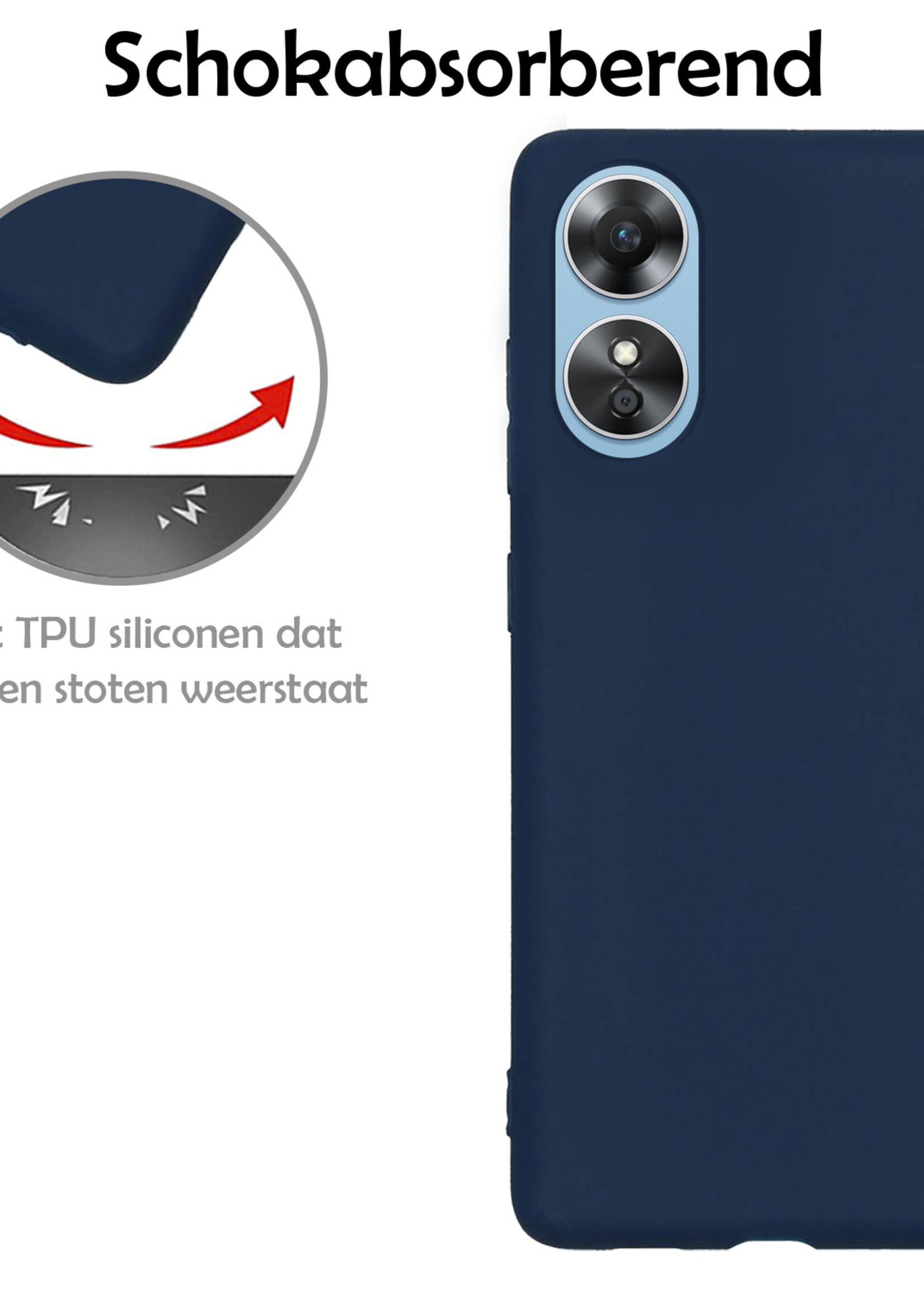 LUQ Hoesje Geschikt voor OPPO A17 Hoesje Siliconen Case - Hoes Geschikt voor OPPO A17 Hoes Siliconen - Donkerblauw - 2 Stuks