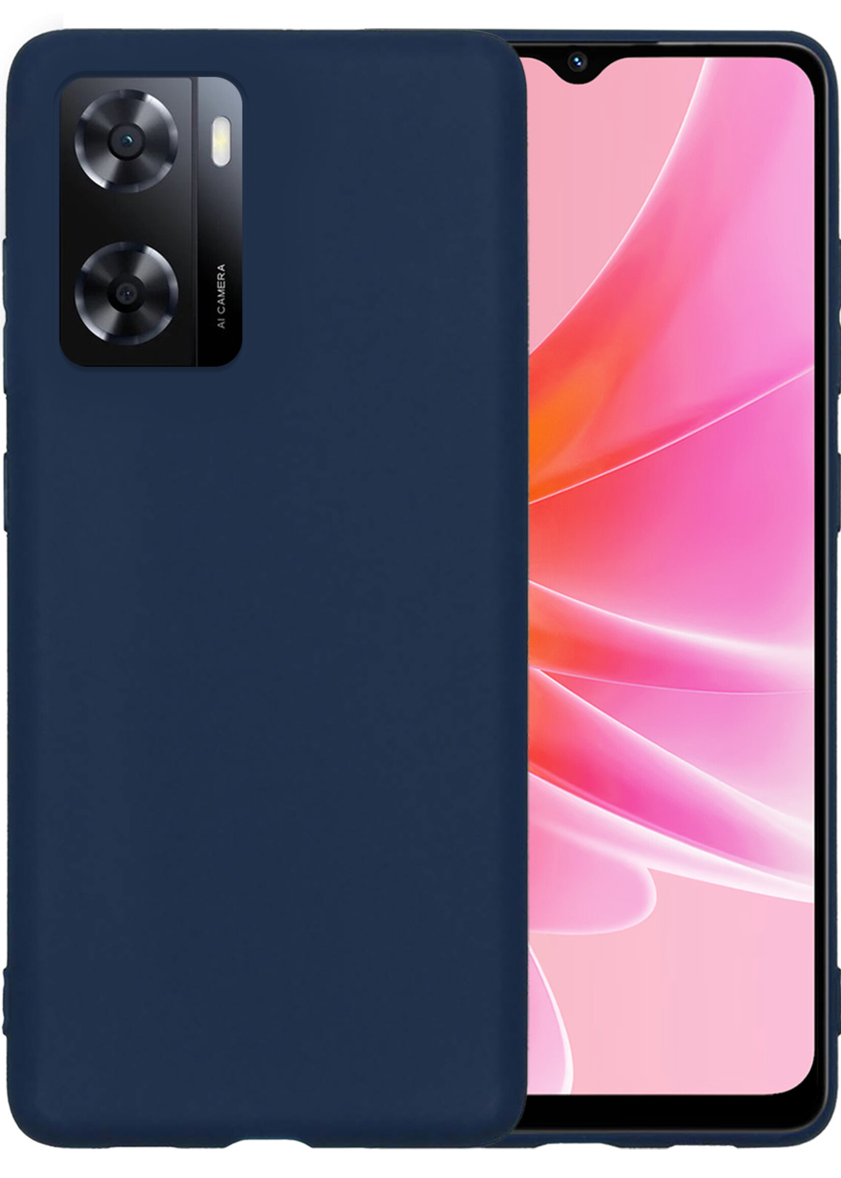 LUQ Hoesje Geschikt voor OPPO A57 Hoesje Siliconen Case - Hoes Geschikt voor OPPO A57 Hoes Siliconen - Donkerblauw