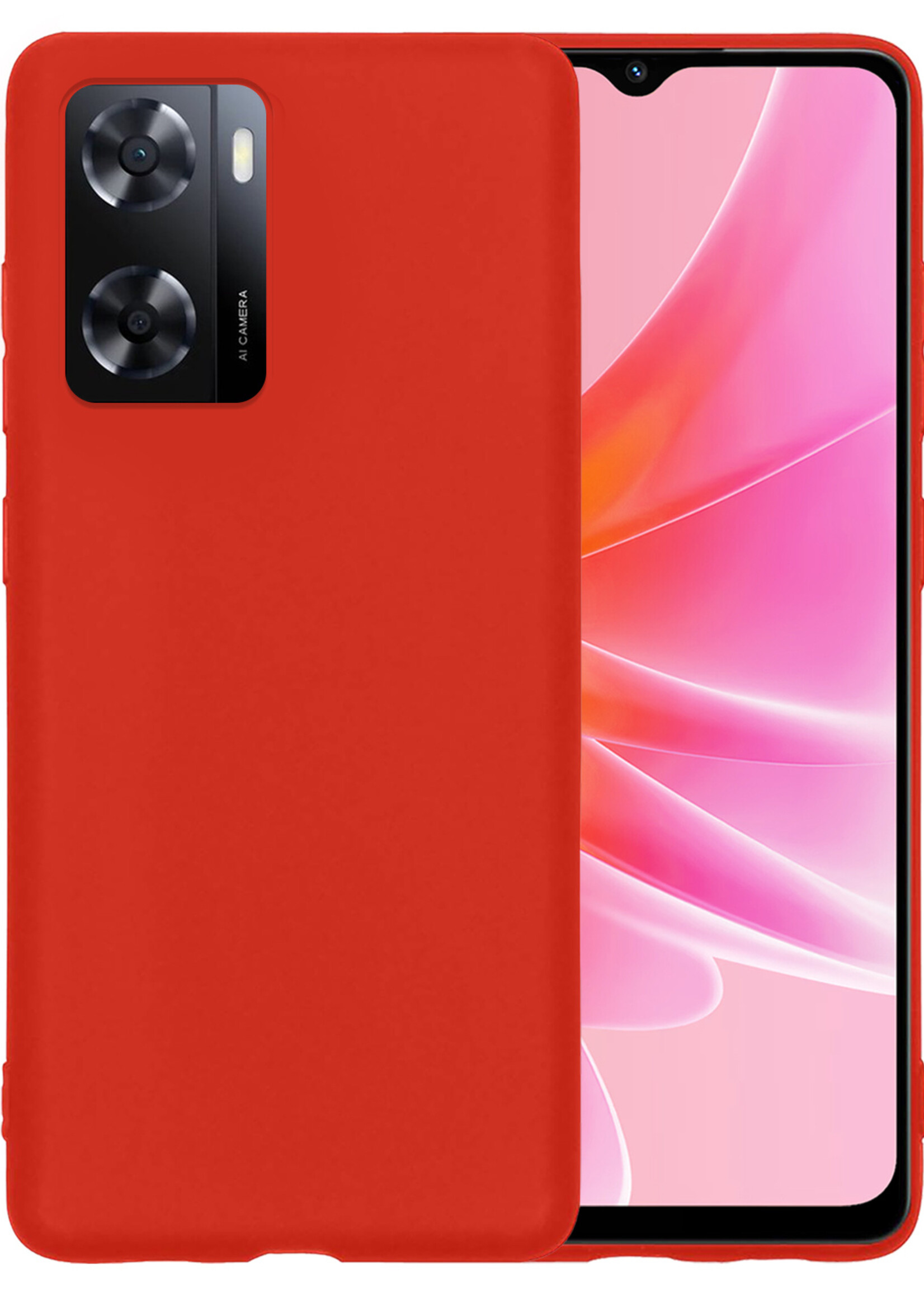 LUQ Hoesje Geschikt voor OPPO A57 Hoesje Siliconen Case - Hoes Geschikt voor OPPO A57 Hoes Siliconen - Rood