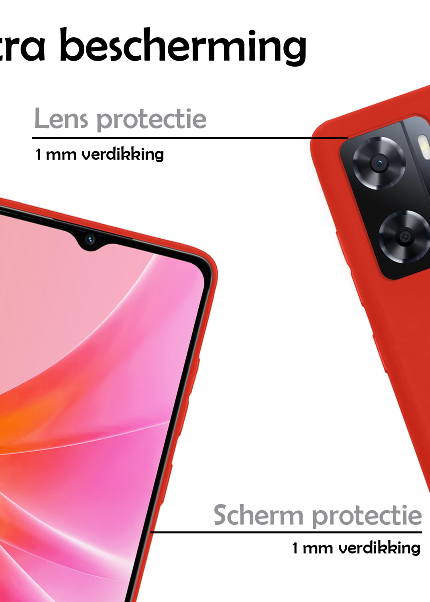 LUQ Hoesje Geschikt voor OPPO A57 Hoesje Siliconen Case - Hoes Geschikt voor OPPO A57 Hoes Siliconen - Rood