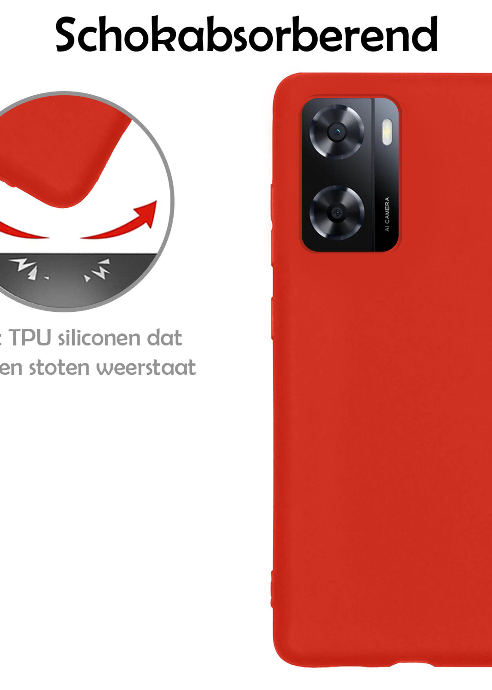 LUQ Hoesje Geschikt voor OPPO A57 Hoesje Siliconen Case - Hoes Geschikt voor OPPO A57 Hoes Siliconen - Rood