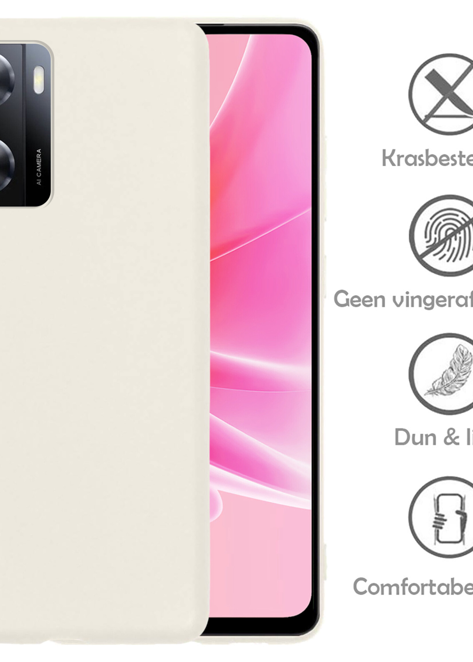 LUQ Hoesje Geschikt voor OPPO A57 Hoesje Siliconen Case - Hoes Geschikt voor OPPO A57 Hoes Siliconen - Wit