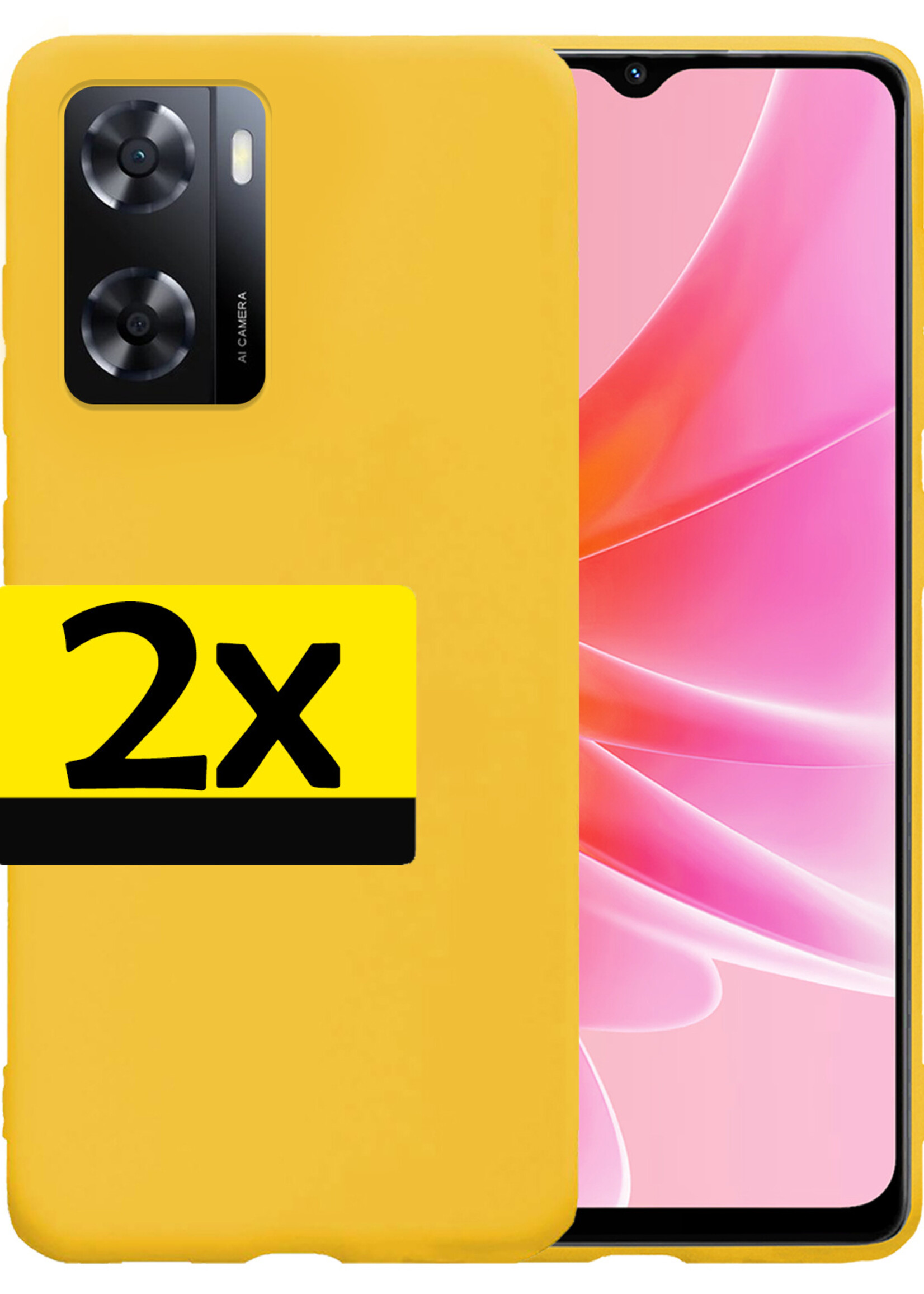 LUQ Hoesje Geschikt voor OPPO A57 Hoesje Siliconen Case - Hoes Geschikt voor OPPO A57 Hoes Siliconen - Geel - 2 Stuks