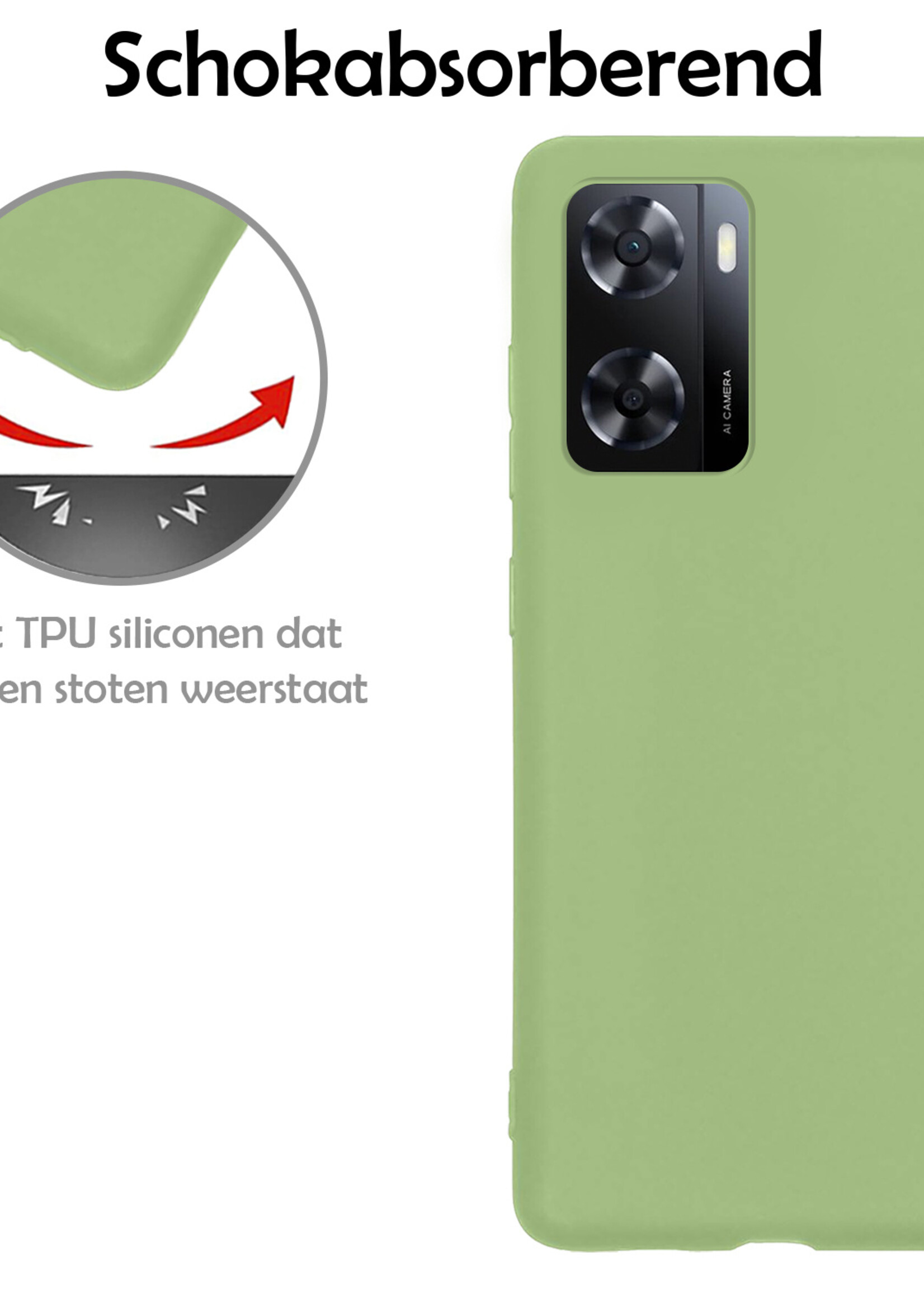 LUQ Hoesje Geschikt voor OPPO A57 Hoesje Siliconen Case - Hoes Geschikt voor OPPO A57 Hoes Siliconen - Groen - 2 Stuks