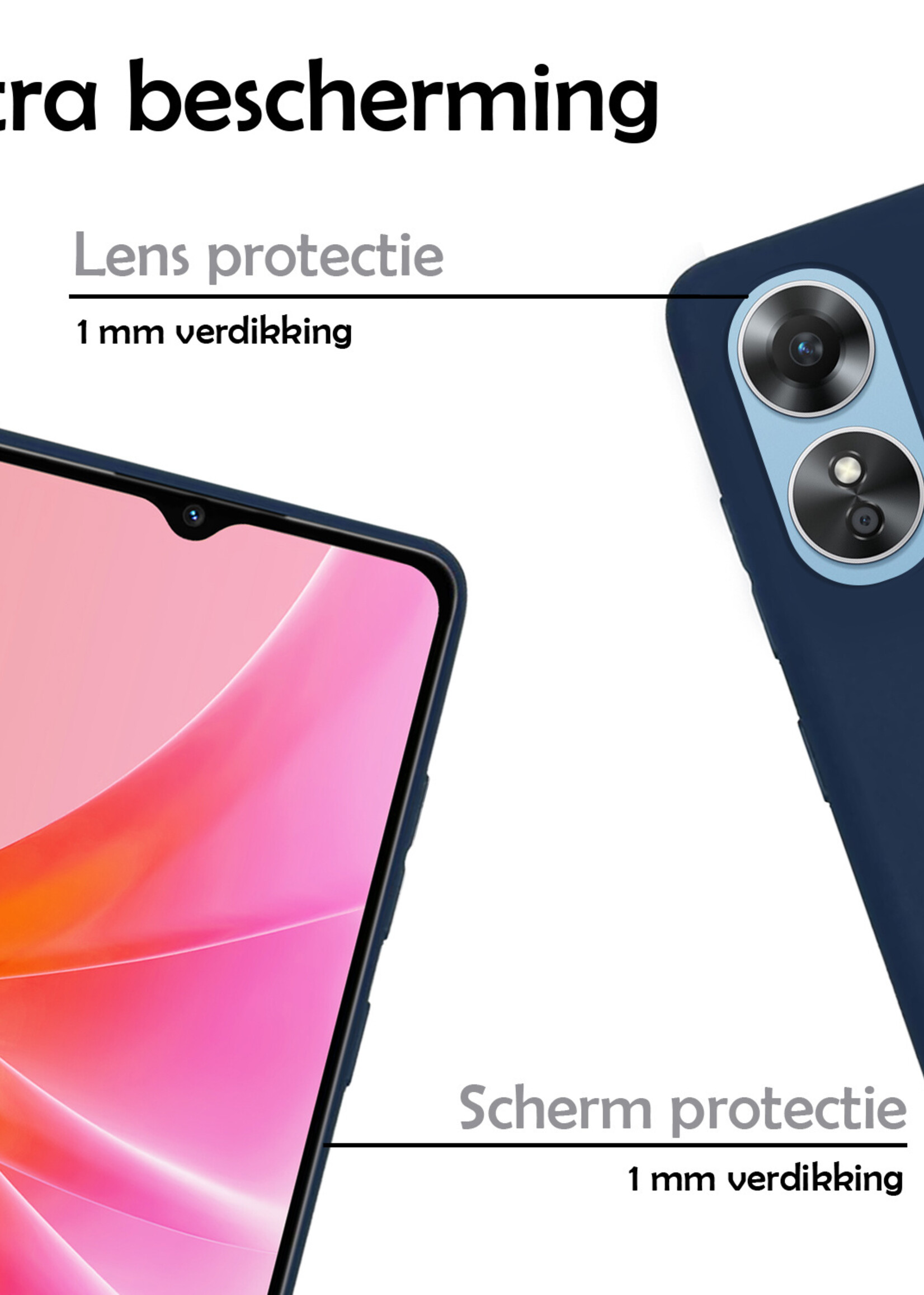 LUQ Hoesje Geschikt voor OPPO A17 Hoesje Siliconen Case Met 2x Screenprotector - Hoes Geschikt voor OPPO A17 Hoes Siliconen - Donkerblauw