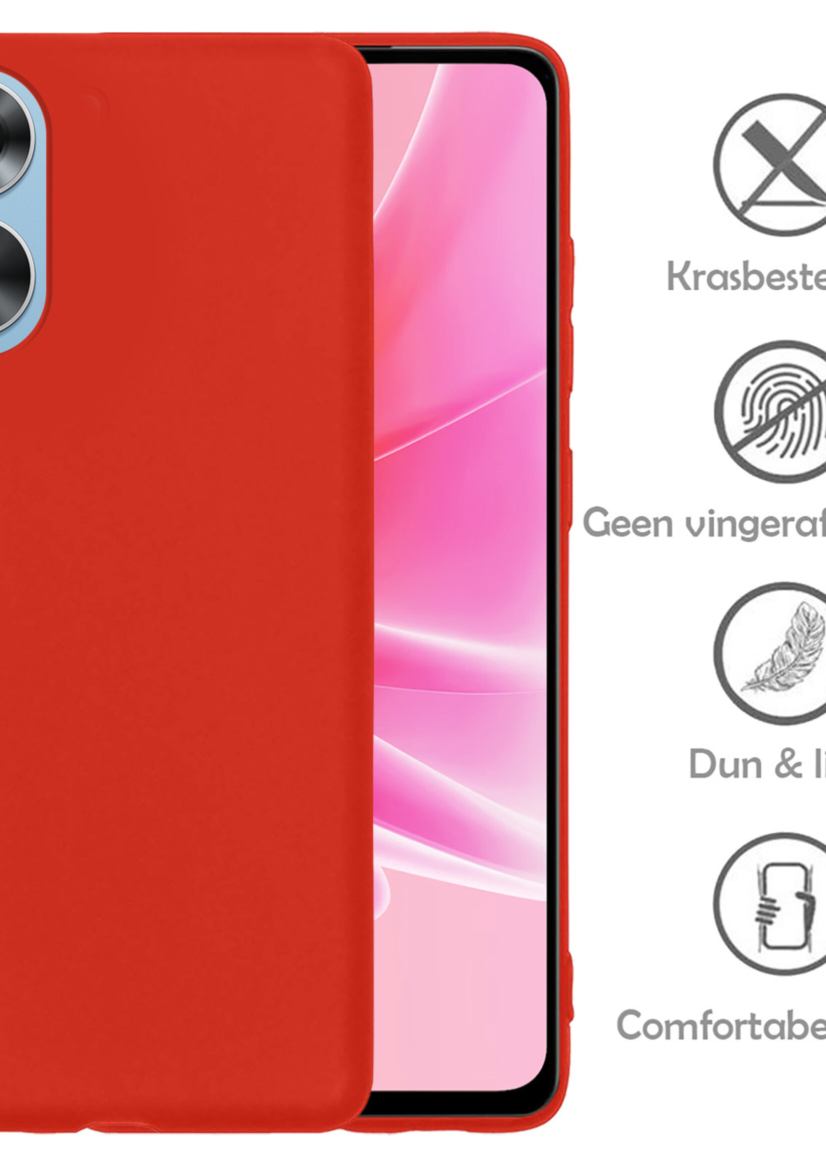 LUQ Hoesje Geschikt voor OPPO A17 Hoesje Siliconen Case Met 2x Screenprotector - Hoes Geschikt voor OPPO A17 Hoes Siliconen - Rood