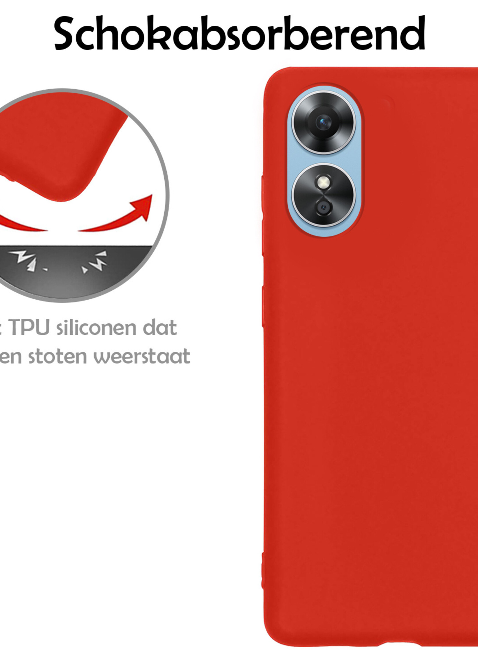 LUQ Hoesje Geschikt voor OPPO A17 Hoesje Siliconen Case Met 2x Screenprotector - Hoes Geschikt voor OPPO A17 Hoes Siliconen - Rood