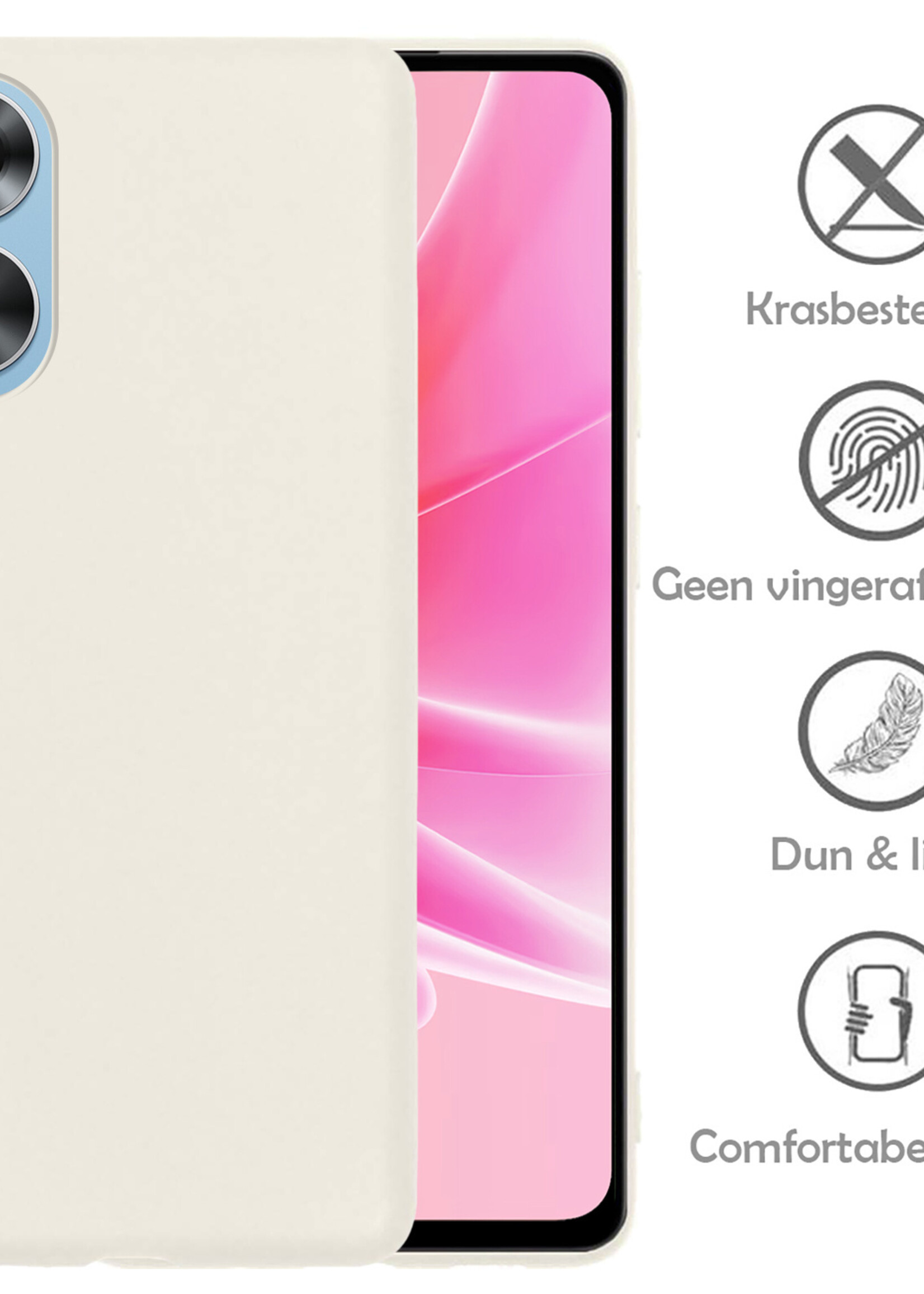 LUQ Hoesje Geschikt voor OPPO A17 Hoesje Siliconen Case Met 2x Screenprotector - Hoes Geschikt voor OPPO A17 Hoes Siliconen - Wit