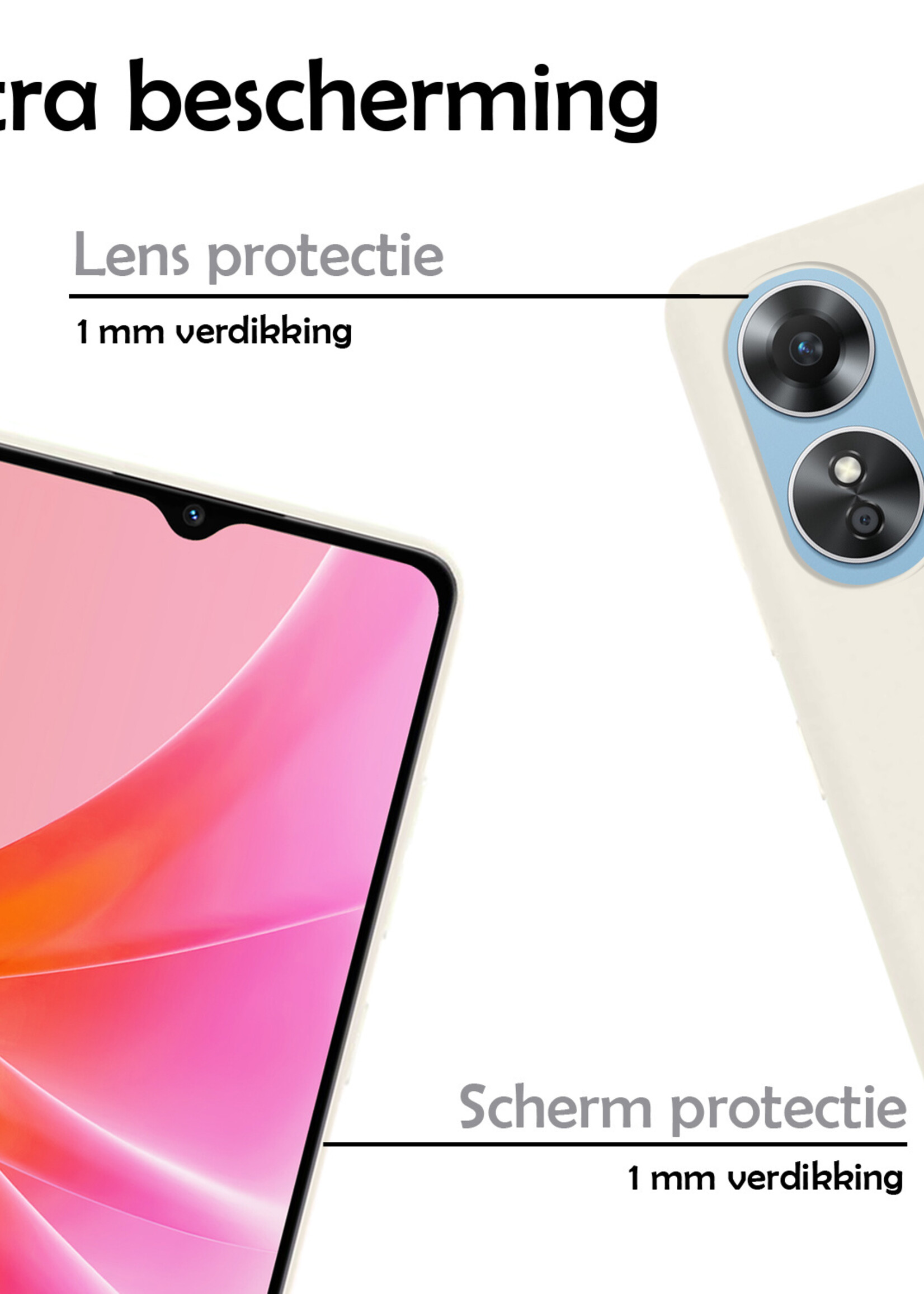 LUQ Hoesje Geschikt voor OPPO A17 Hoesje Siliconen Case Met 2x Screenprotector - Hoes Geschikt voor OPPO A17 Hoes Siliconen - Wit