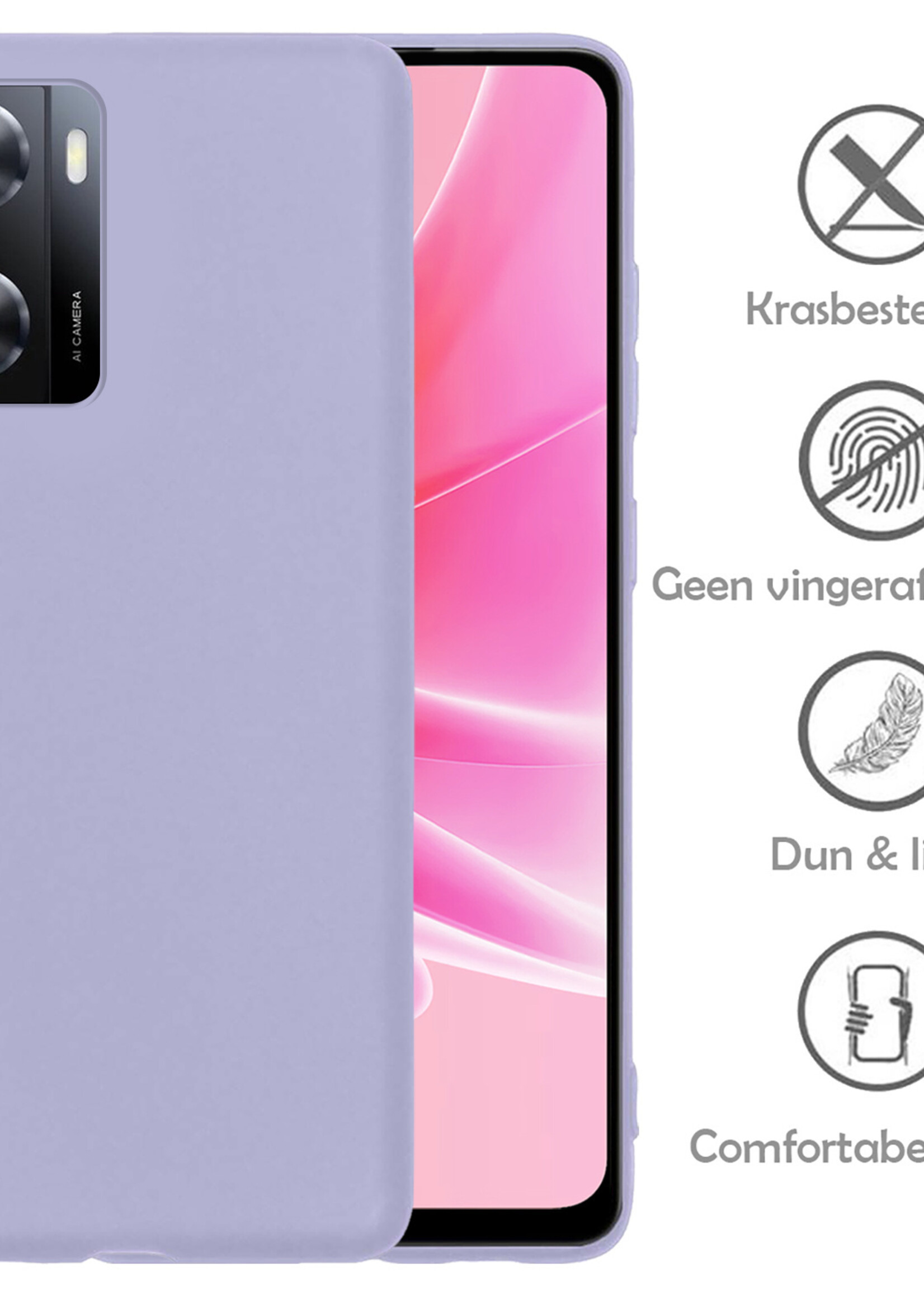 LUQ Hoesje Geschikt voor OPPO A57 Hoesje Siliconen Case Met Screenprotector - Hoes Geschikt voor OPPO A57 Hoes Siliconen - Lila
