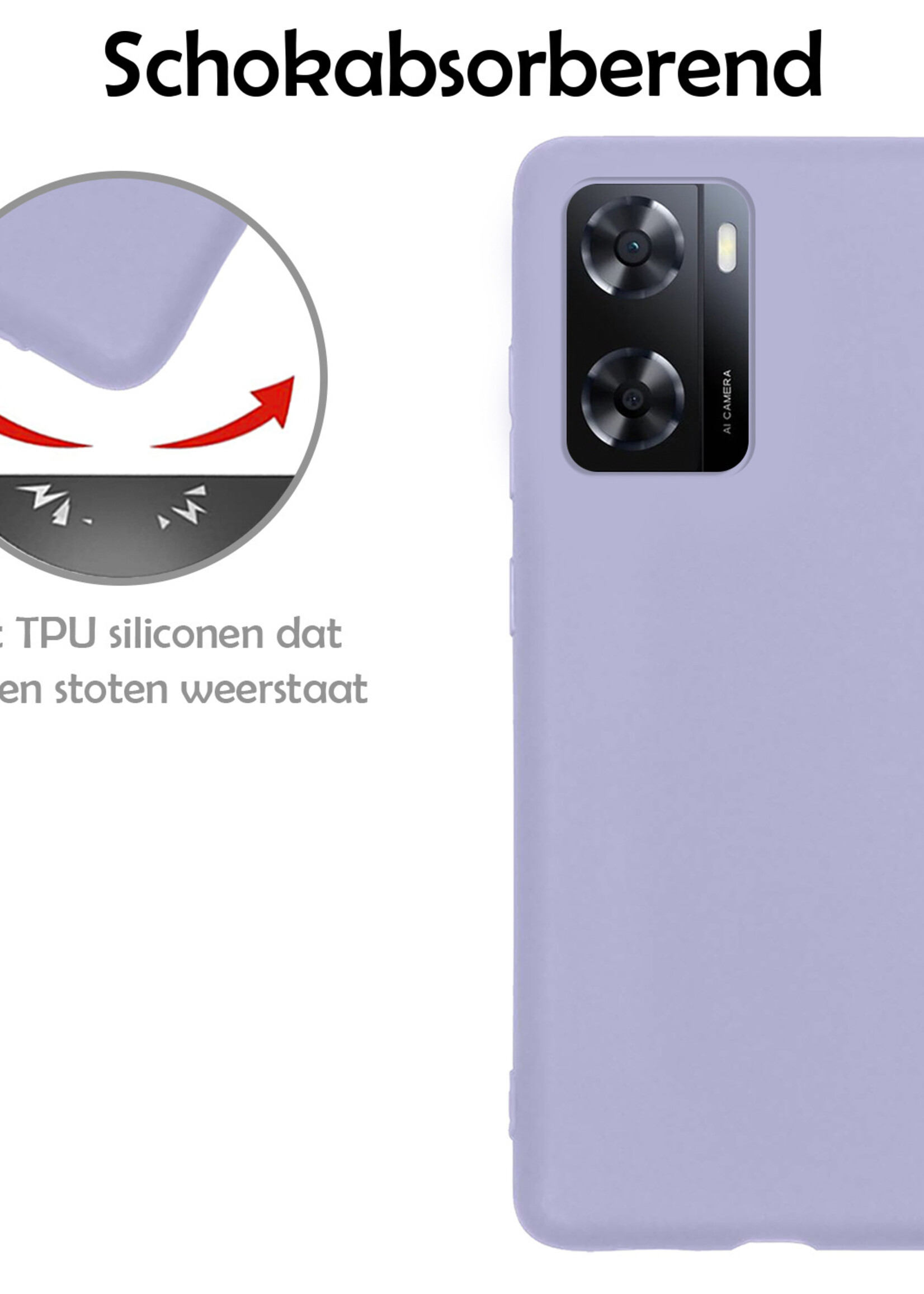 LUQ Hoesje Geschikt voor OPPO A57 Hoesje Siliconen Case Met Screenprotector - Hoes Geschikt voor OPPO A57 Hoes Siliconen - Lila